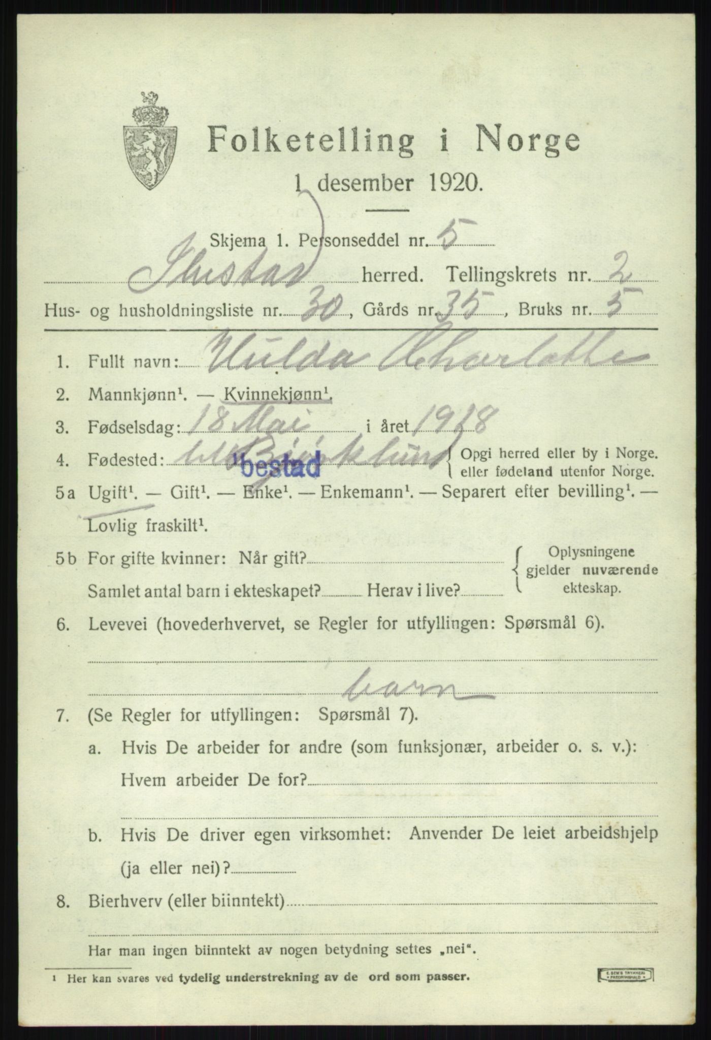 SATØ, 1920 census for Ibestad, 1920, p. 2752