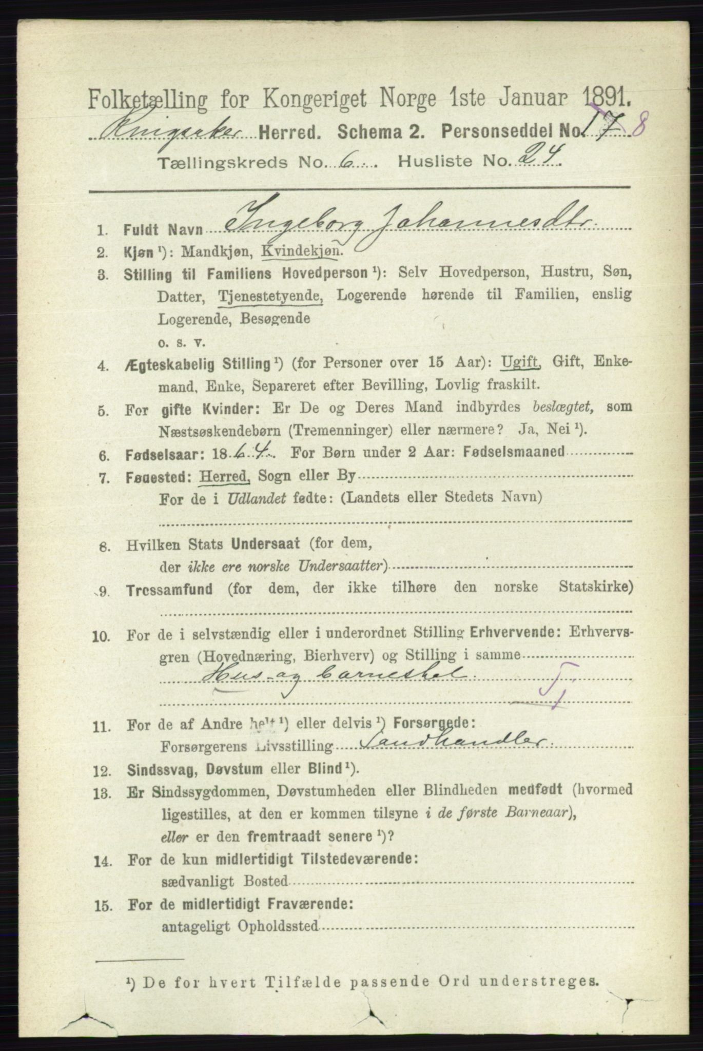 RA, 1891 census for 0412 Ringsaker, 1891, p. 3323