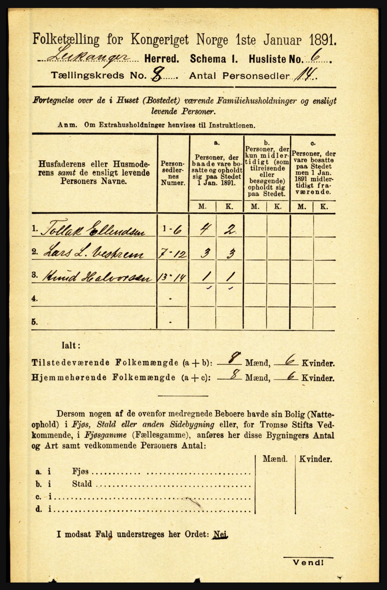 RA, 1891 census for 1419 Leikanger, 1891, p. 1565