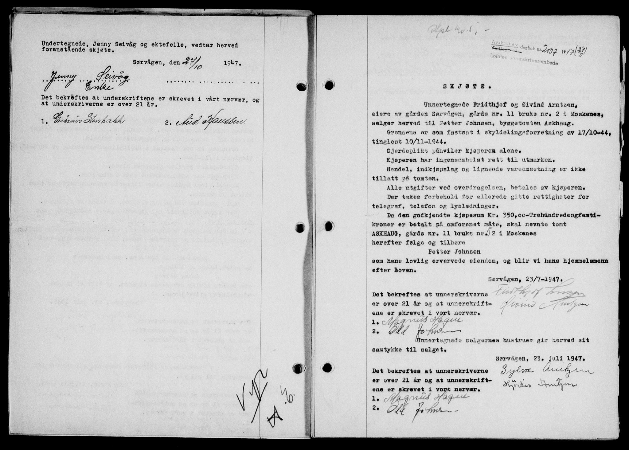 Lofoten sorenskriveri, SAT/A-0017/1/2/2C/L0017a: Mortgage book no. 17a, 1947-1948, Diary no: : 2037/1947