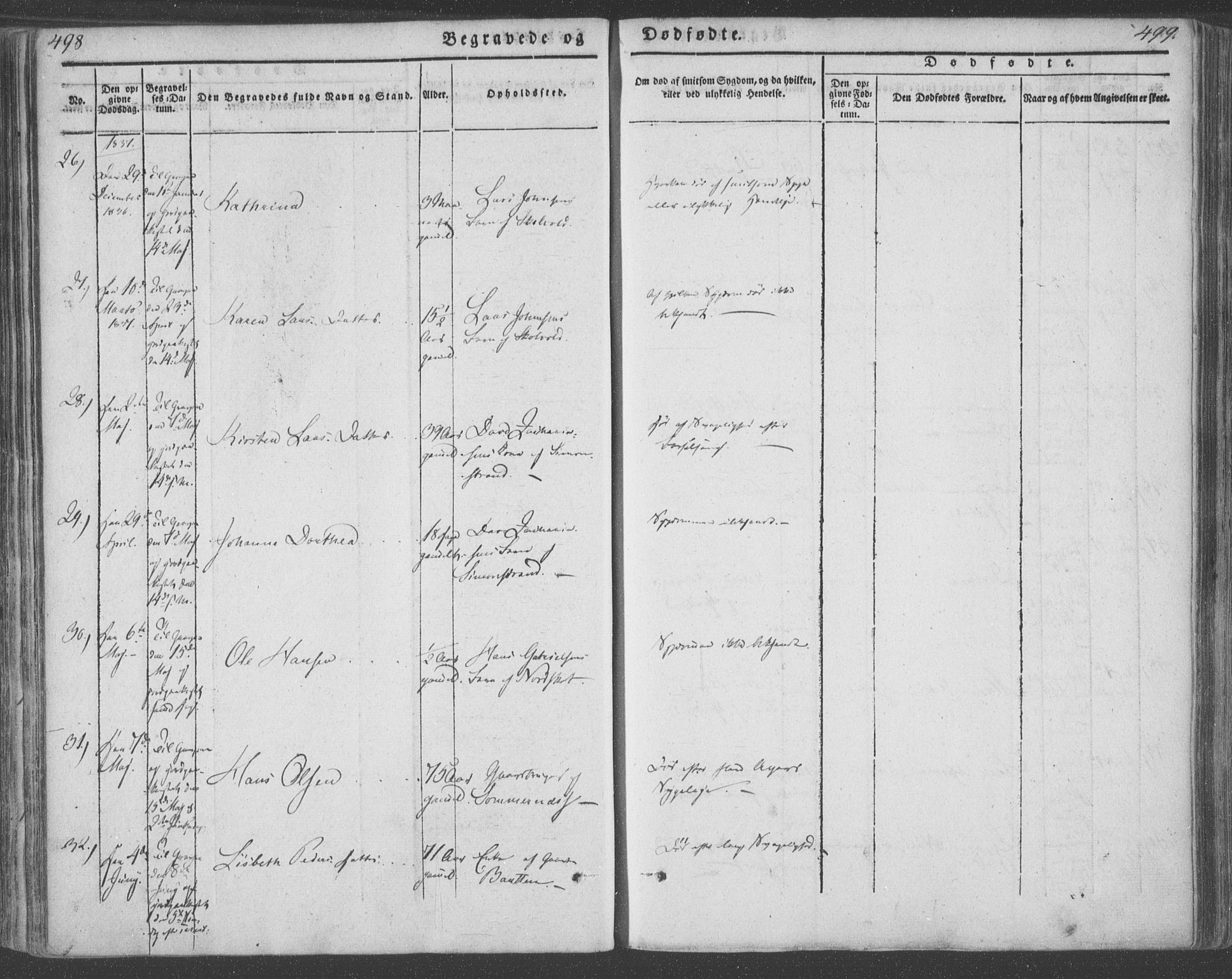 Ministerialprotokoller, klokkerbøker og fødselsregistre - Nordland, AV/SAT-A-1459/855/L0799: Parish register (official) no. 855A07, 1834-1852, p. 498-499