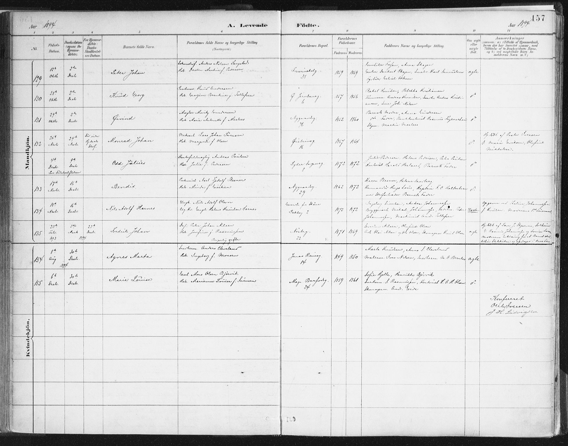 Johanneskirken sokneprestembete, SAB/A-76001/H/Haa/L0001: Parish register (official) no. A 1, 1885-1900, p. 157