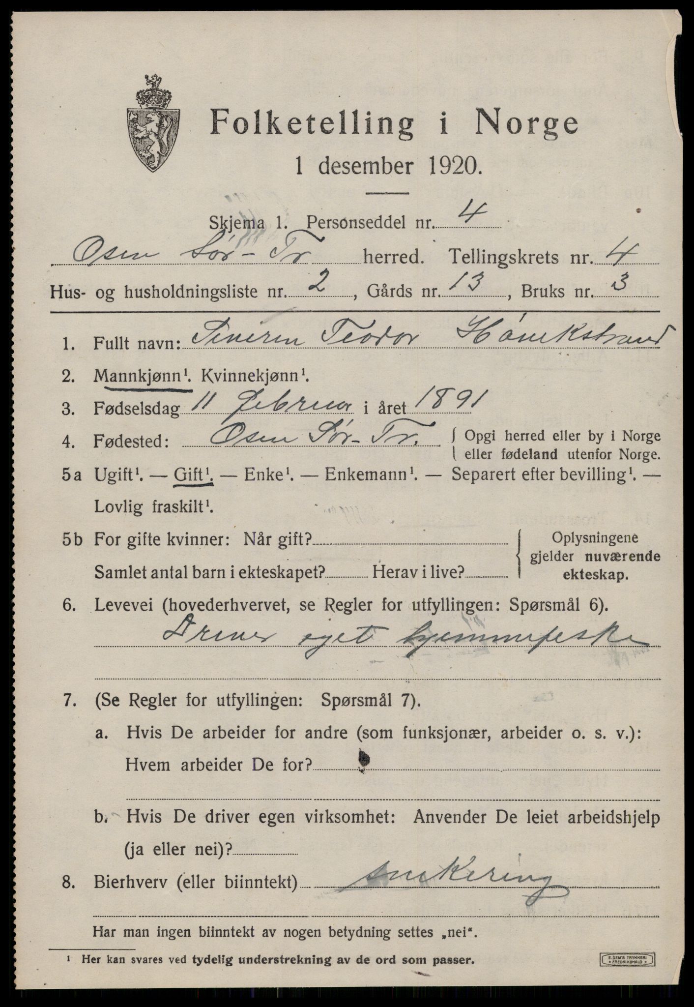 SAT, 1920 census for Osen, 1920, p. 1585