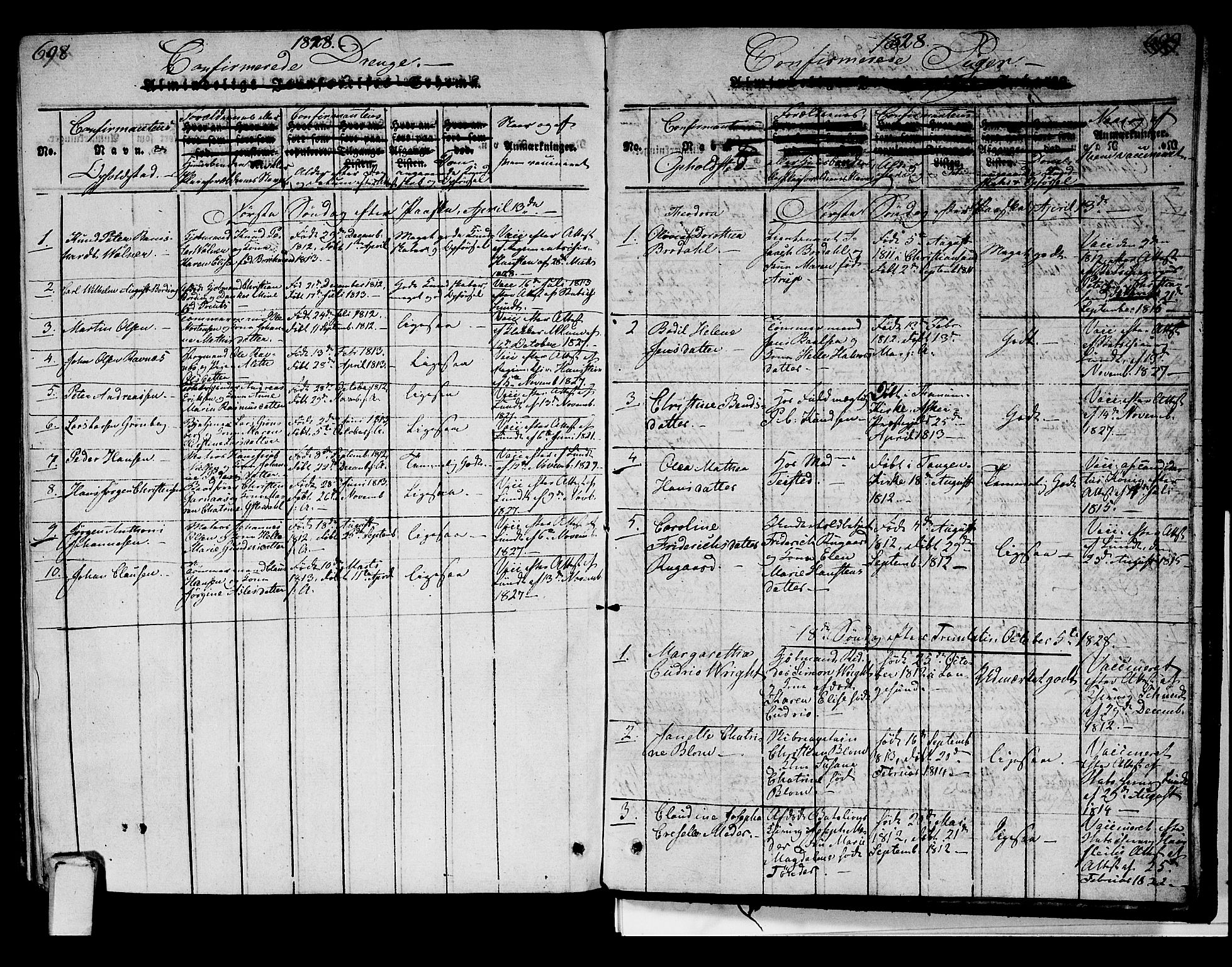 Strømsø kirkebøker, SAKO/A-246/G/Ga/L0001: Parish register (copy) no. 1, 1815-1829, p. 698-699