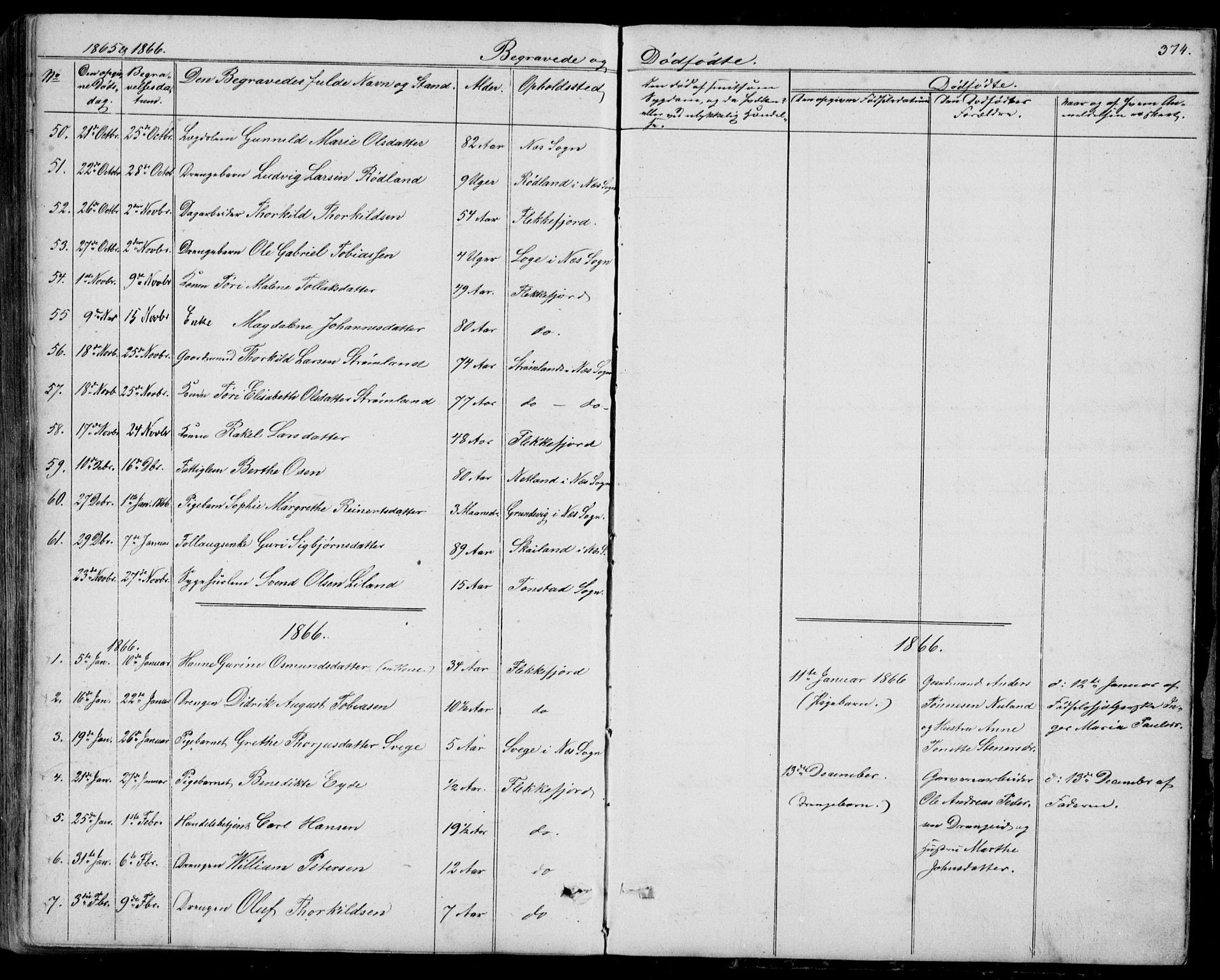 Flekkefjord sokneprestkontor, SAK/1111-0012/F/Fb/Fbc/L0005: Parish register (copy) no. B 5, 1846-1866, p. 374
