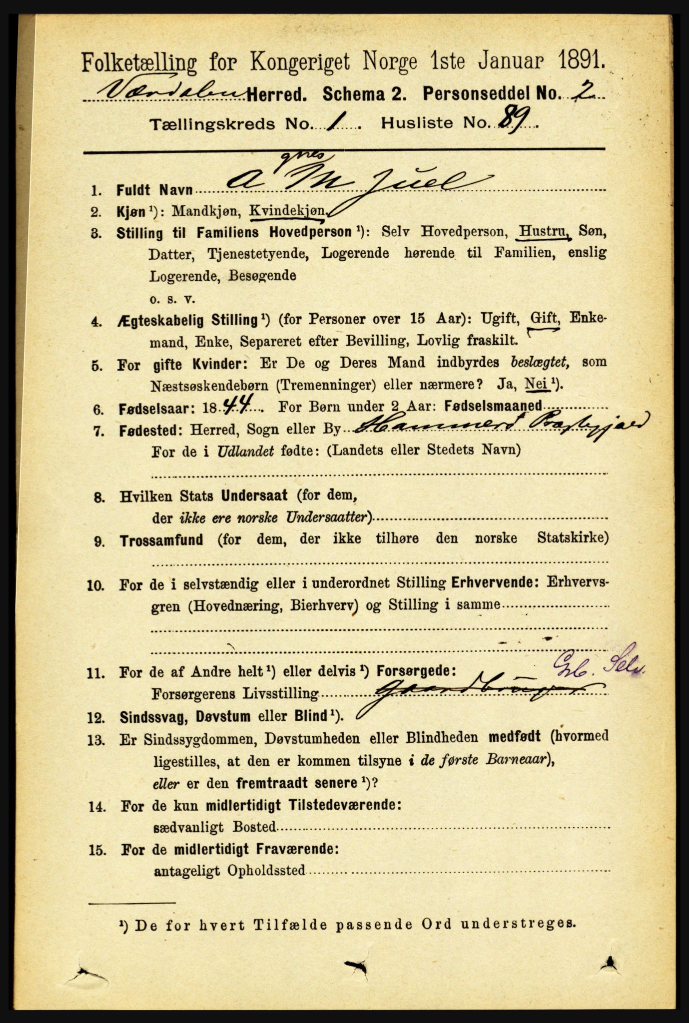 RA, 1891 census for 1721 Verdal, 1891, p. 608