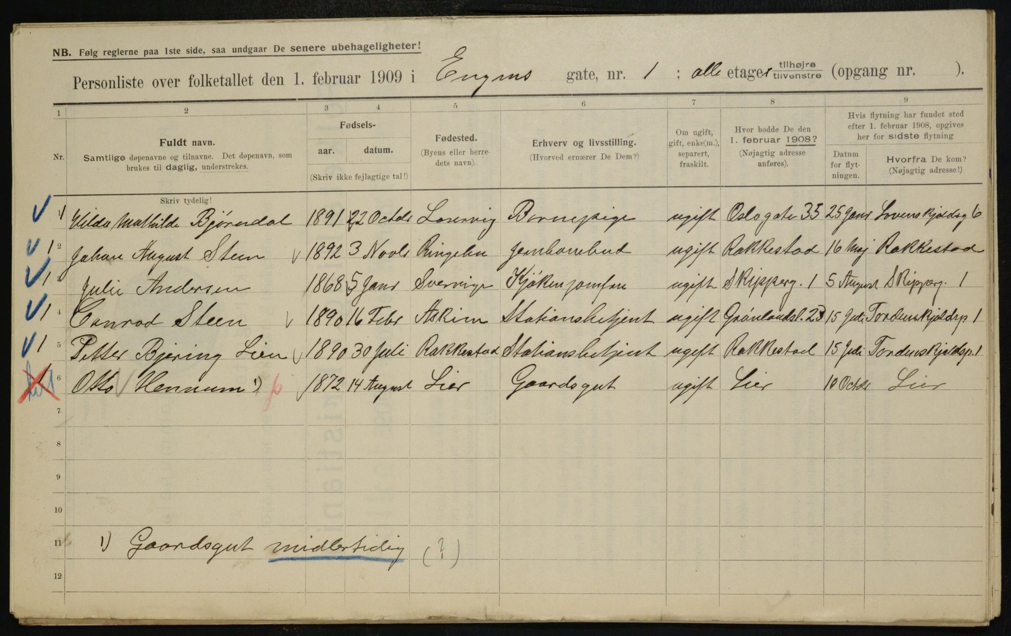 OBA, Municipal Census 1909 for Kristiania, 1909, p. 19606