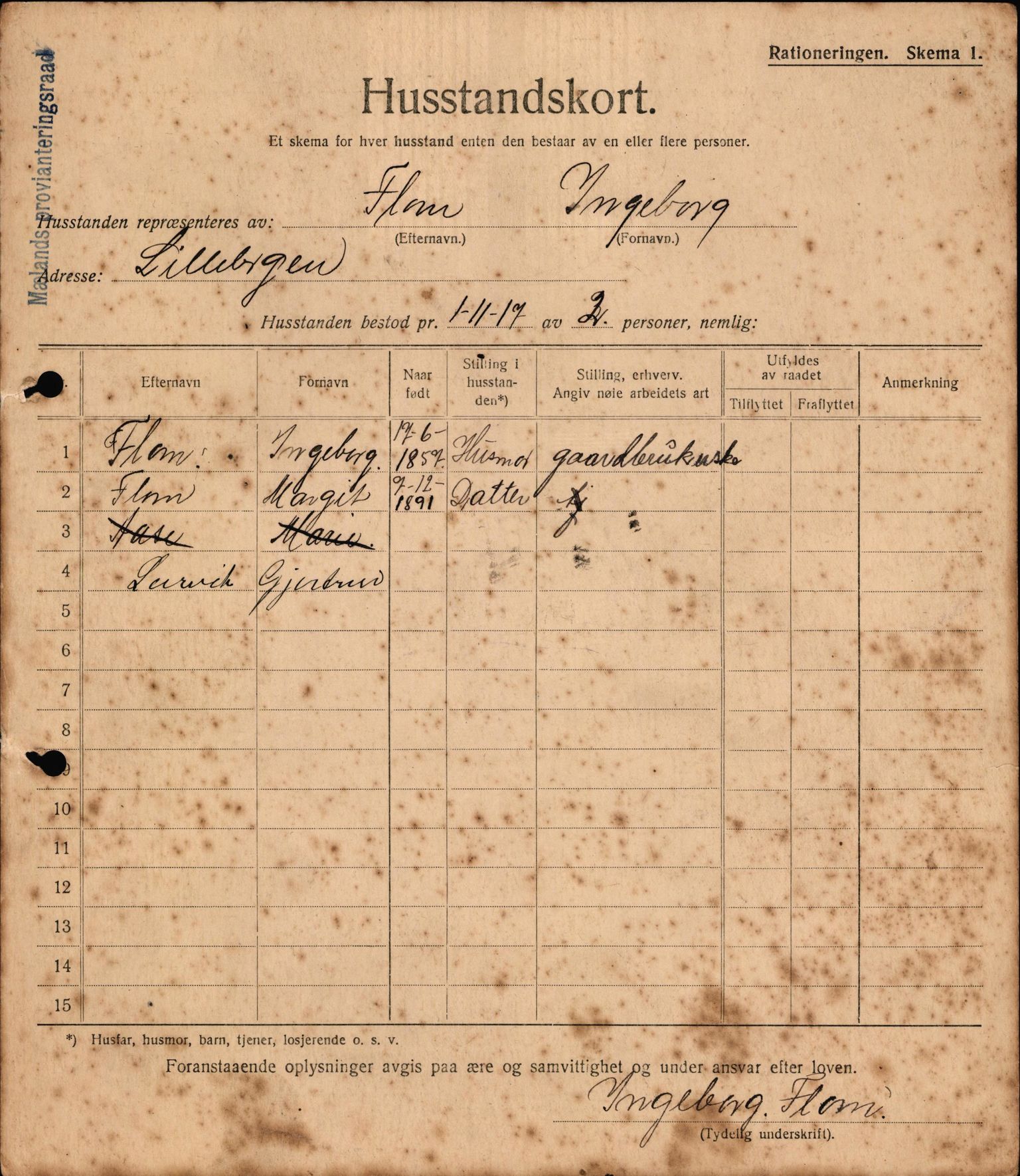 IKAH, Meland kommune, Provianteringsrådet, Husstander per 01.11.1917, 1917-1918, p. 291