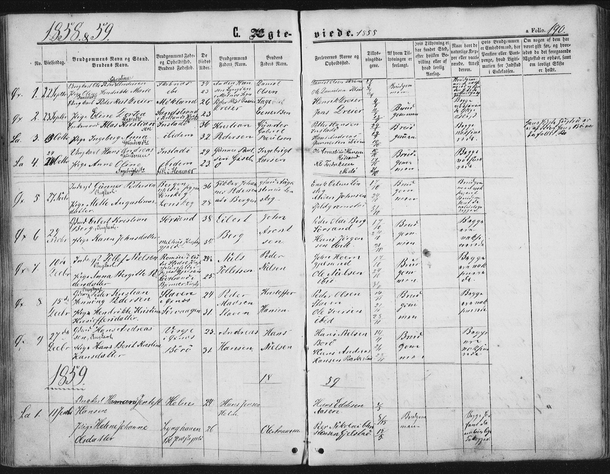 Ministerialprotokoller, klokkerbøker og fødselsregistre - Nordland, SAT/A-1459/893/L1333: Parish register (official) no. 893A06, 1858-1866, p. 190