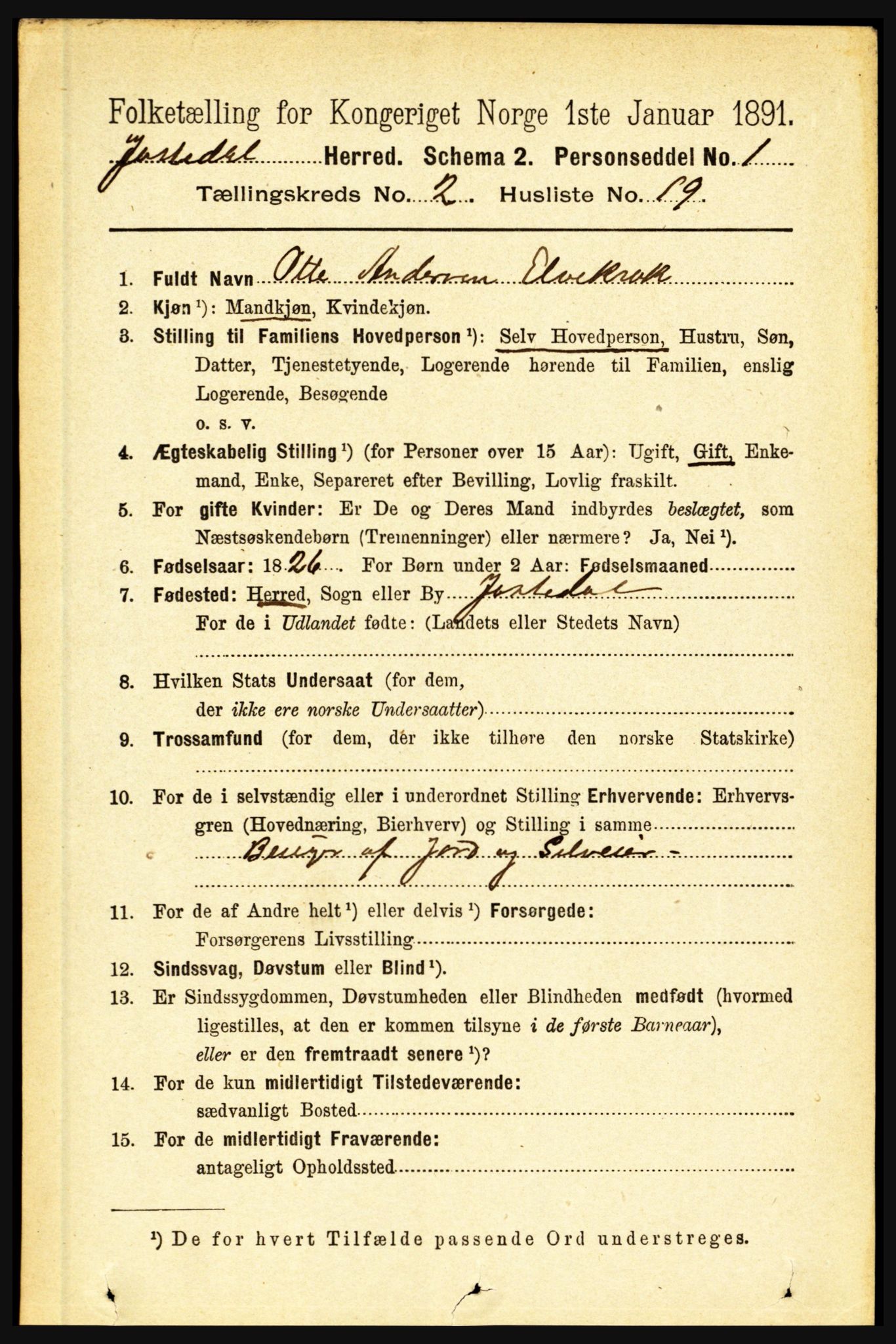 RA, 1891 census for 1427 Jostedal, 1891, p. 639