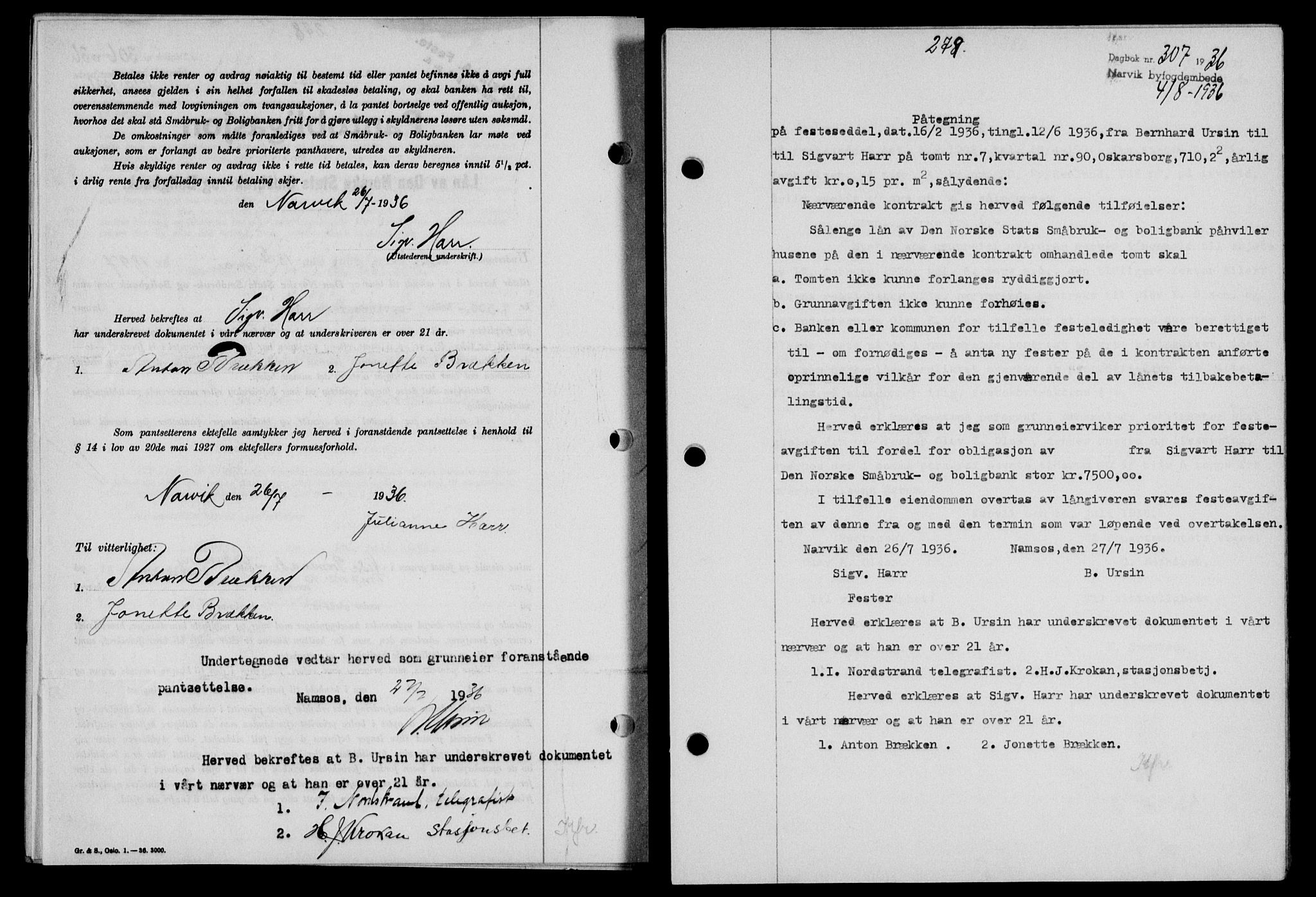 Narvik sorenskriveri, AV/SAT-A-0002/1/2/2C/2Ca/L0011: Mortgage book no. 14, 1935-1937, Deed date: 04.08.1936