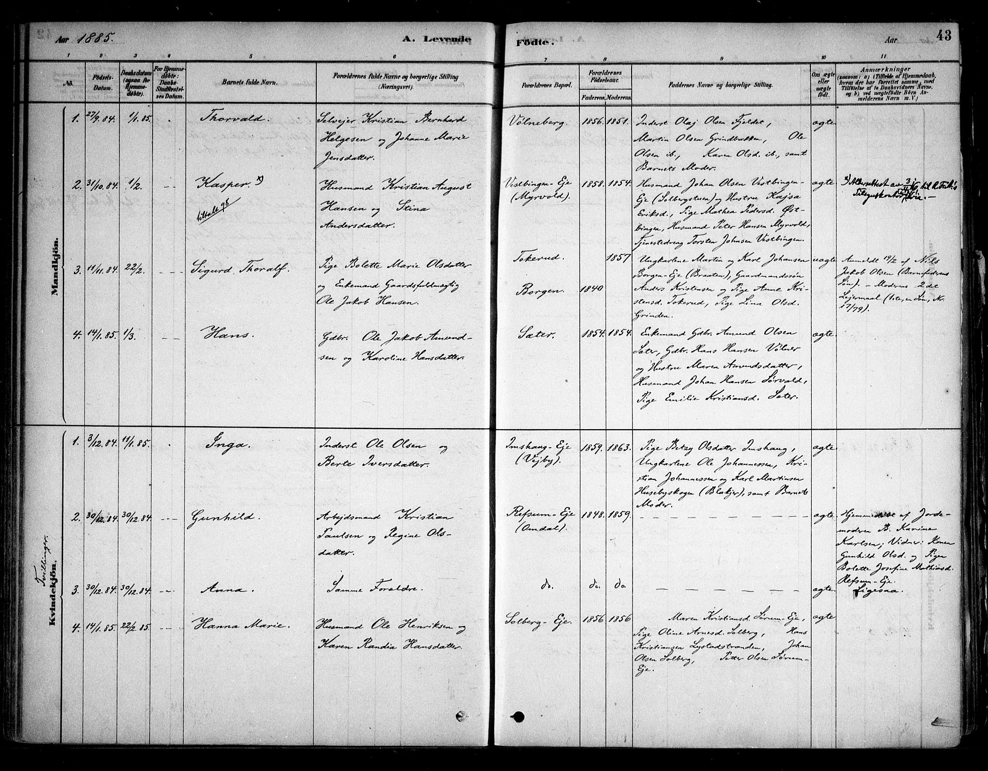 Sørum prestekontor Kirkebøker, AV/SAO-A-10303/F/Fa/L0007: Parish register (official) no. I 7, 1878-1914, p. 43