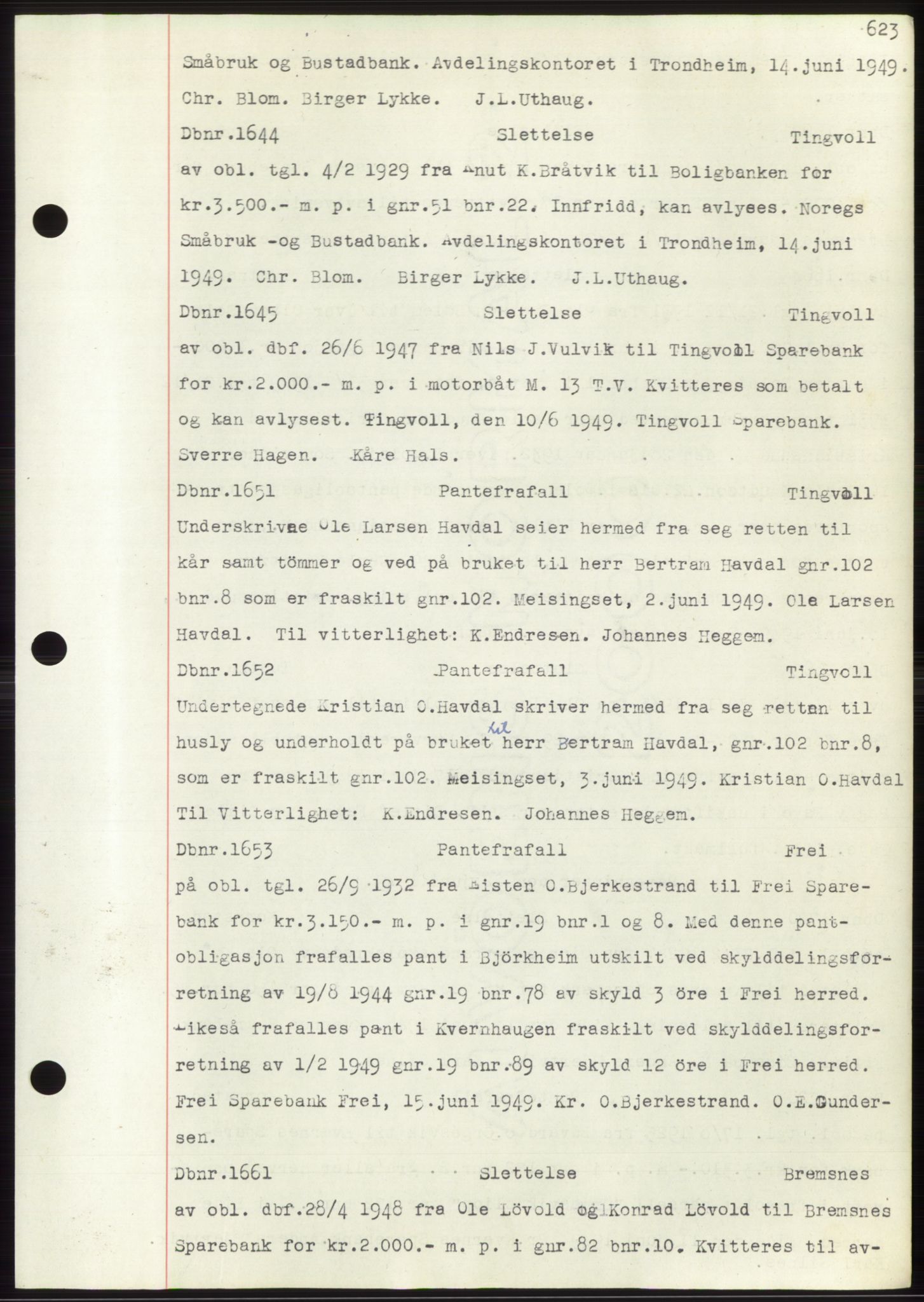 Nordmøre sorenskriveri, SAT/A-4132/1/2/2Ca: Mortgage book no. C82b, 1946-1951, Diary no: : 1644/1949
