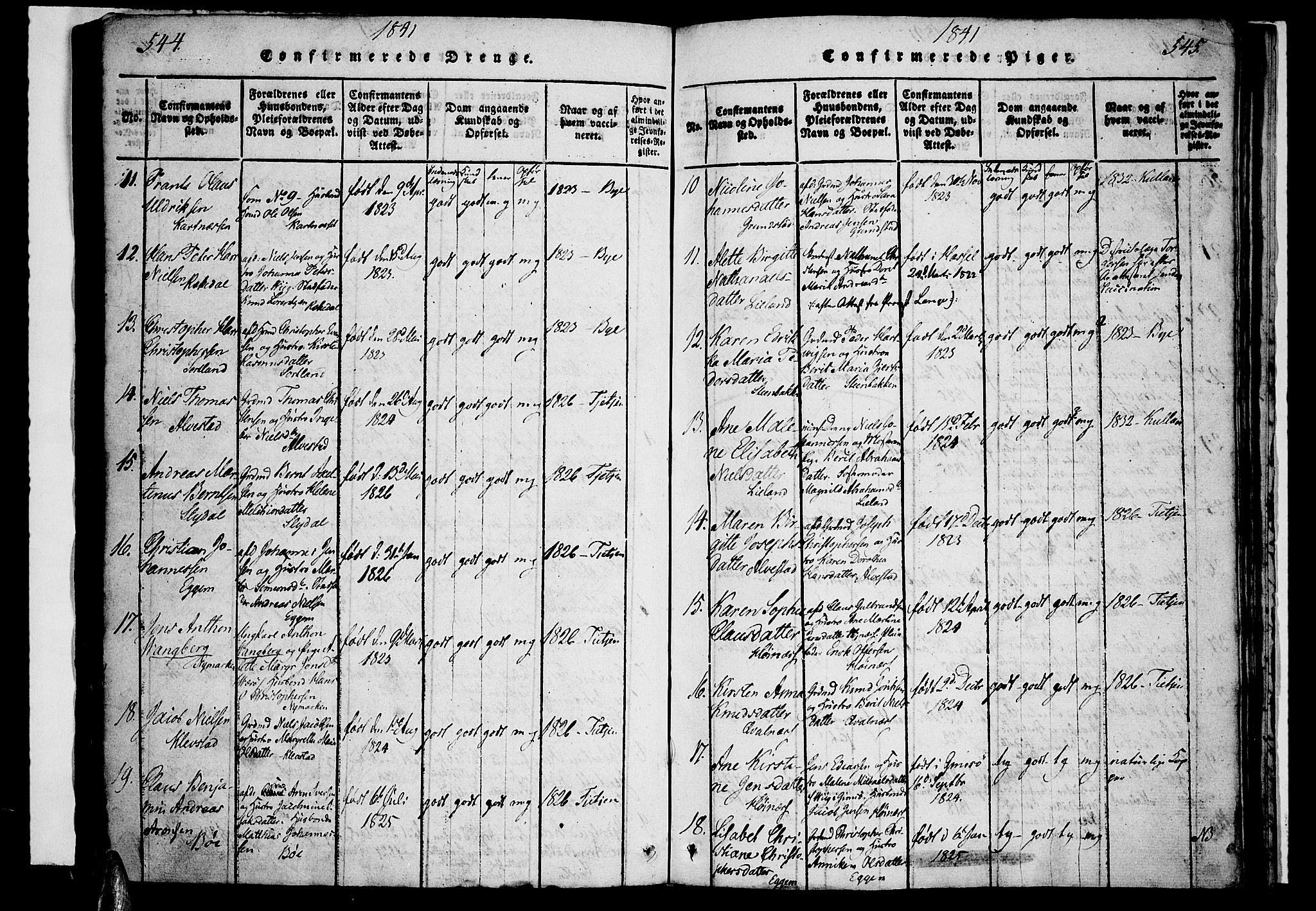 Ministerialprotokoller, klokkerbøker og fødselsregistre - Nordland, AV/SAT-A-1459/880/L1130: Parish register (official) no. 880A04, 1821-1843, p. 544-545