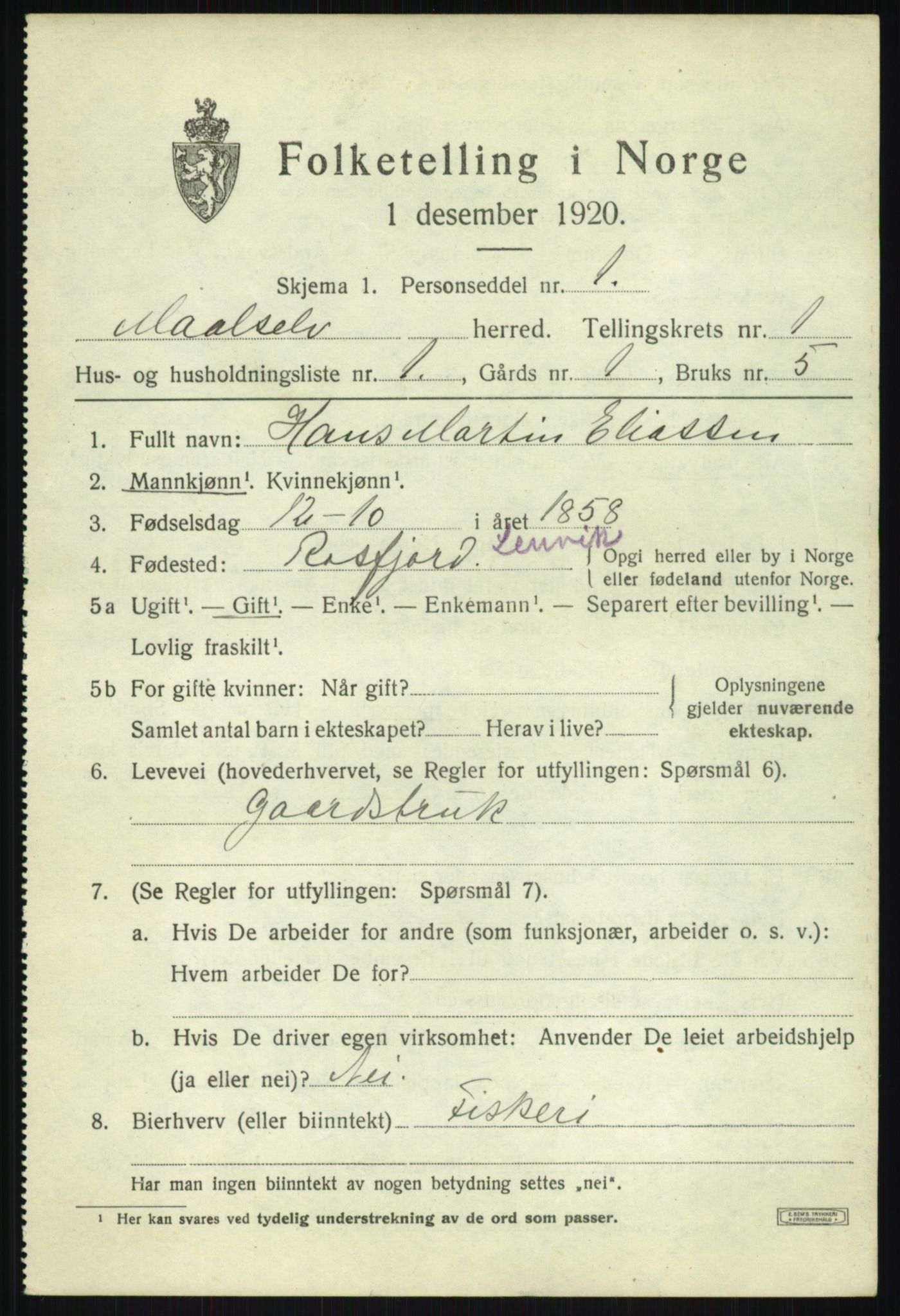 SATØ, 1920 census for Målselv, 1920, p. 1385