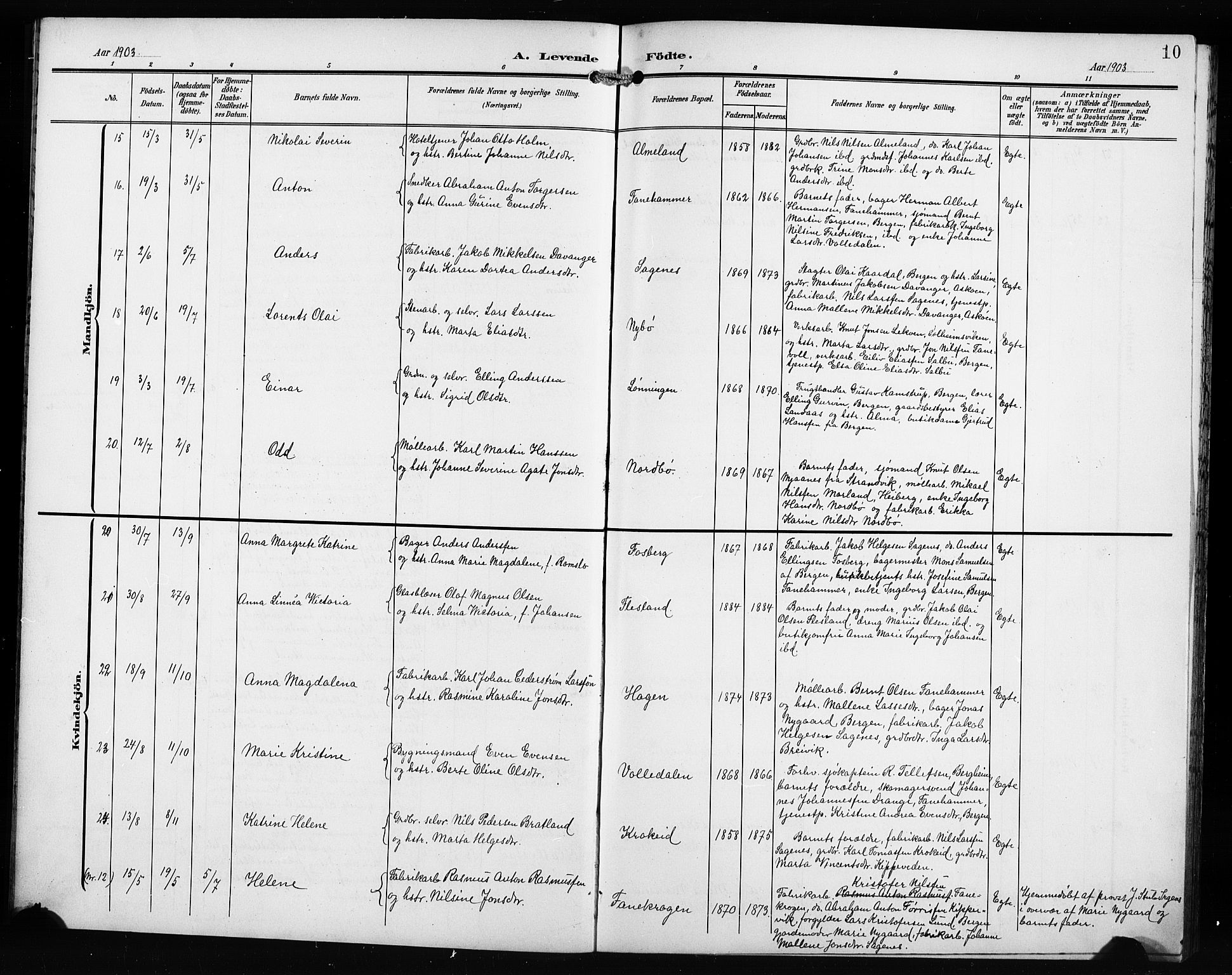 Fana Sokneprestembete, AV/SAB-A-75101/H/Hab/Haba/L0004: Parish register (copy) no. A 4, 1902-1912, p. 10