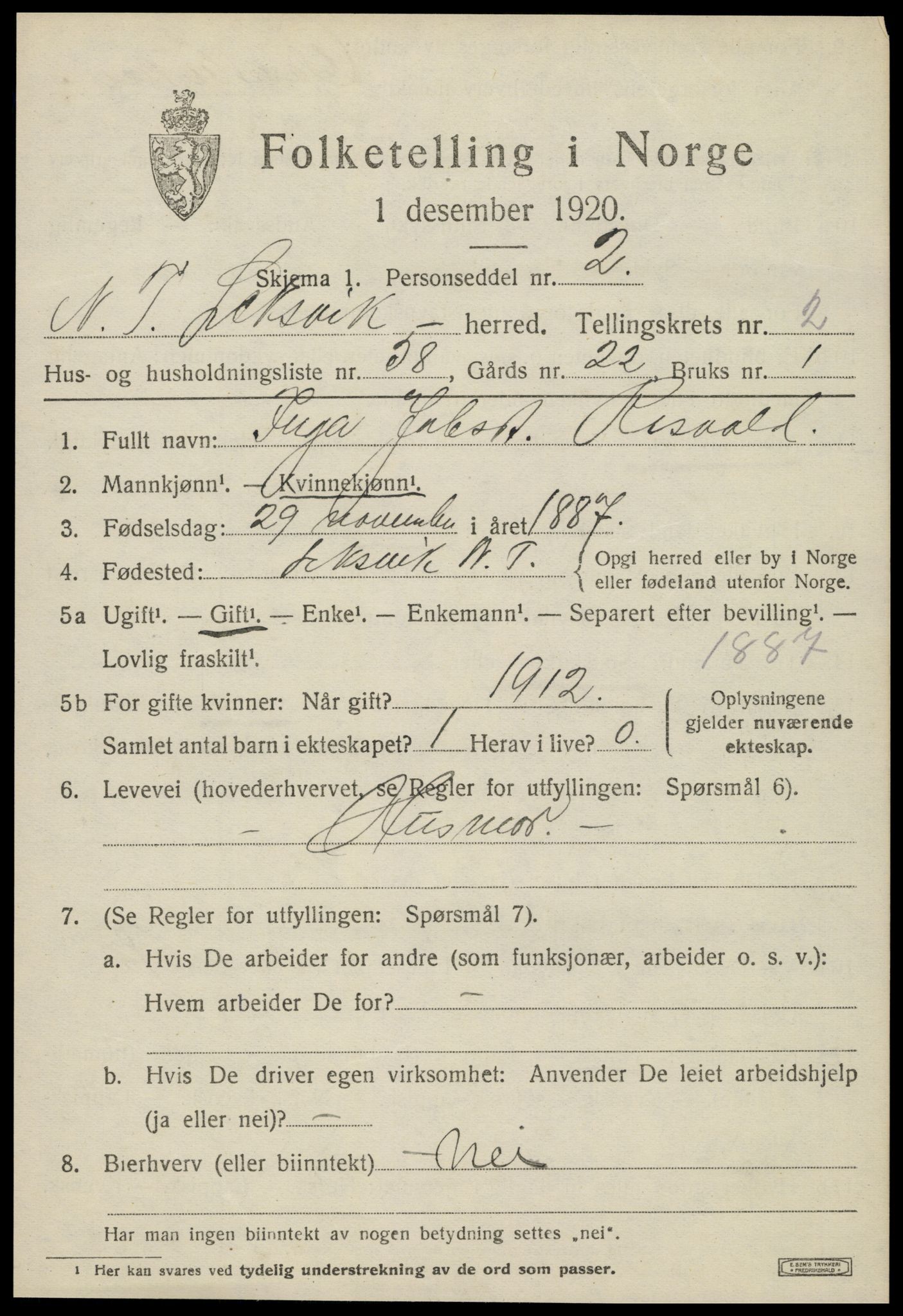 SAT, 1920 census for Leksvik, 1920, p. 2400