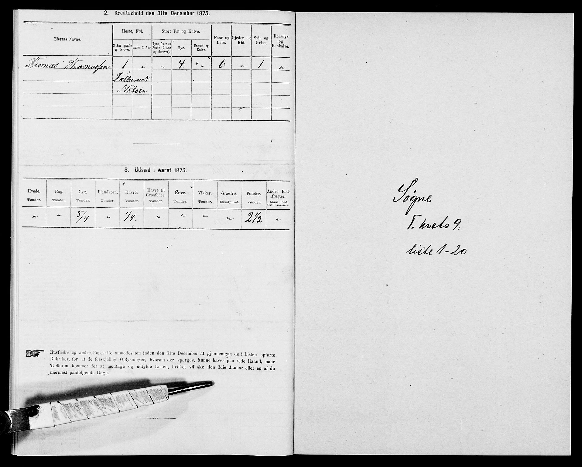 SAK, 1875 census for 1018P Søgne, 1875, p. 738