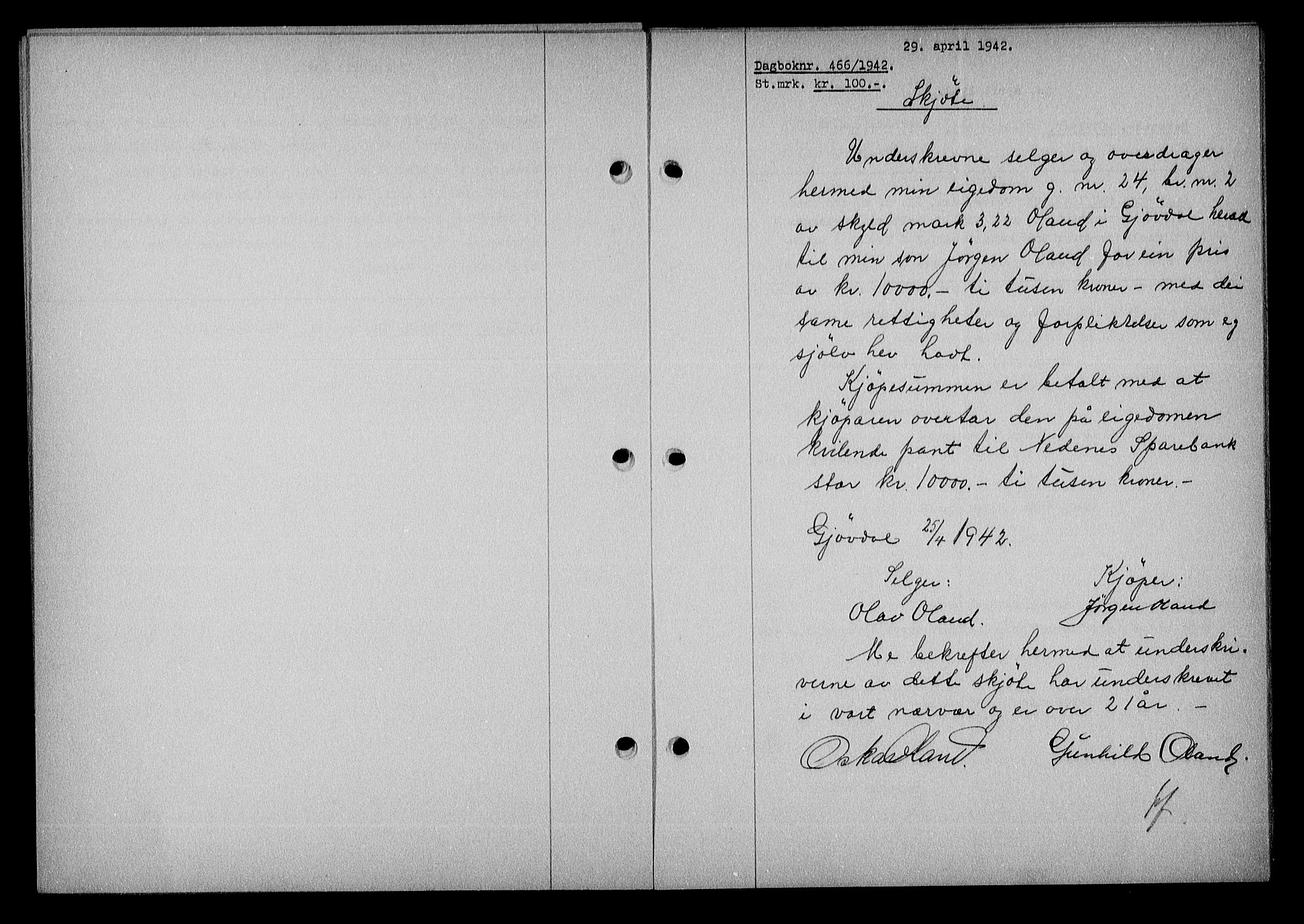 Nedenes sorenskriveri, SAK/1221-0006/G/Gb/Gba/L0049: Mortgage book no. A-III, 1941-1942, Diary no: : 466/1942