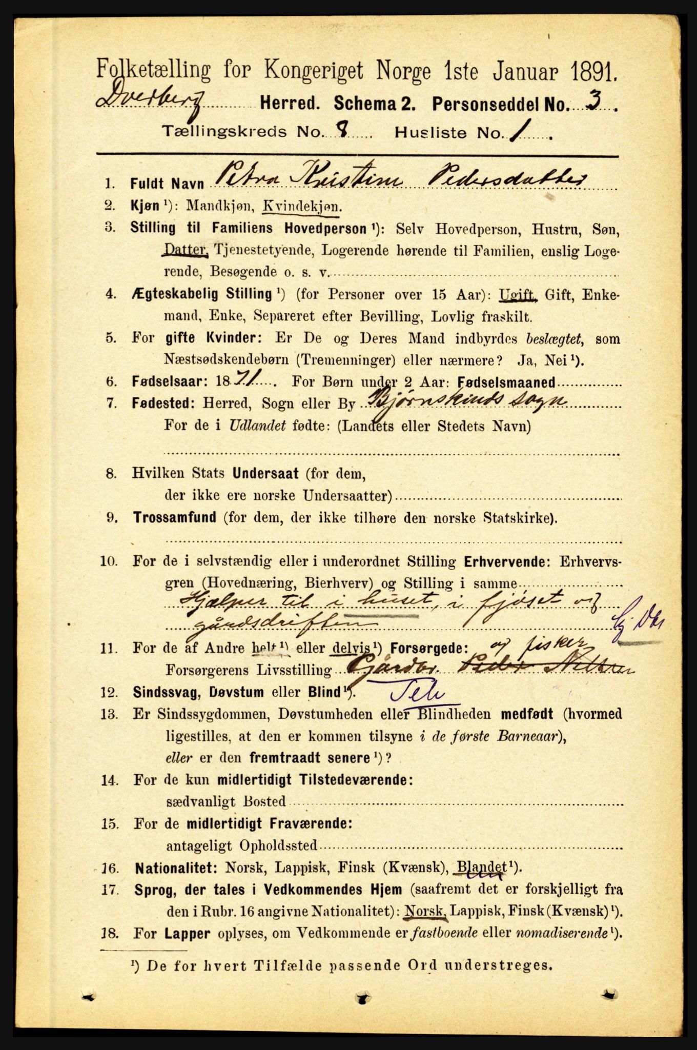 RA, 1891 census for 1872 Dverberg, 1891, p. 3112