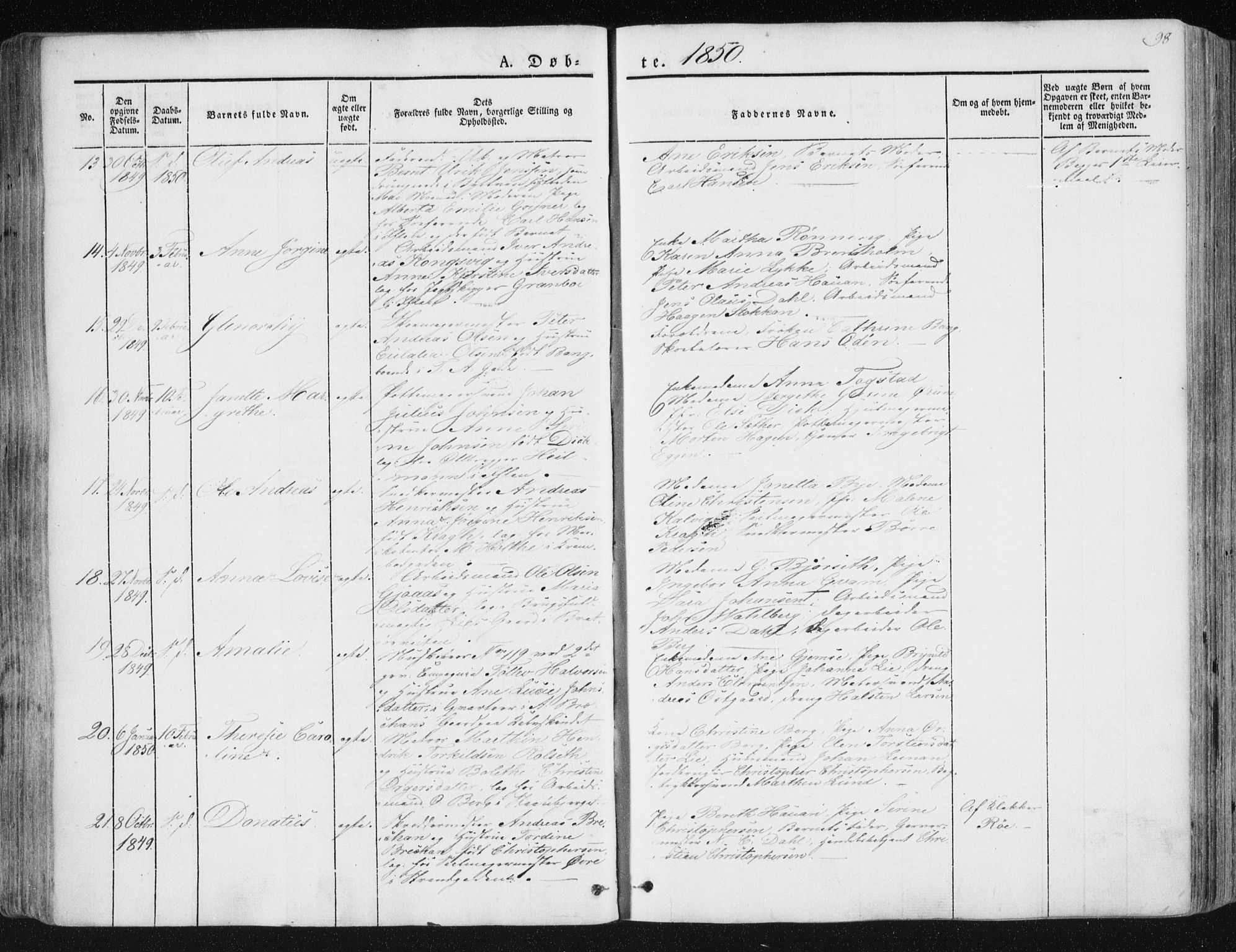 Ministerialprotokoller, klokkerbøker og fødselsregistre - Sør-Trøndelag, AV/SAT-A-1456/602/L0110: Parish register (official) no. 602A08, 1840-1854, p. 98