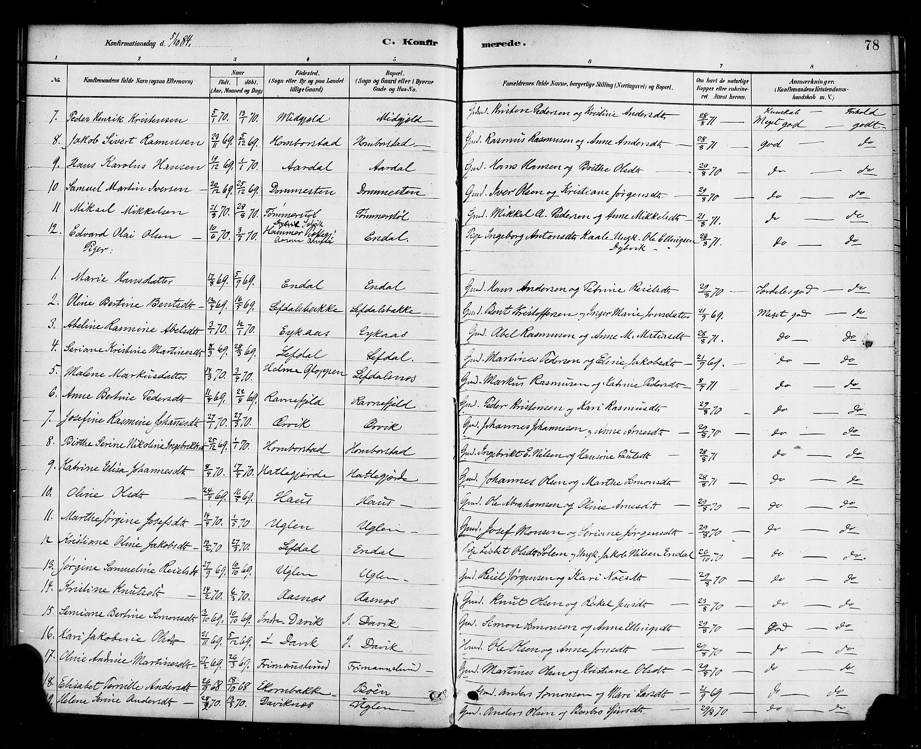 Davik sokneprestembete, AV/SAB-A-79701/H/Haa/Haab/L0001: Parish register (official) no. B 1, 1882-1900, p. 78