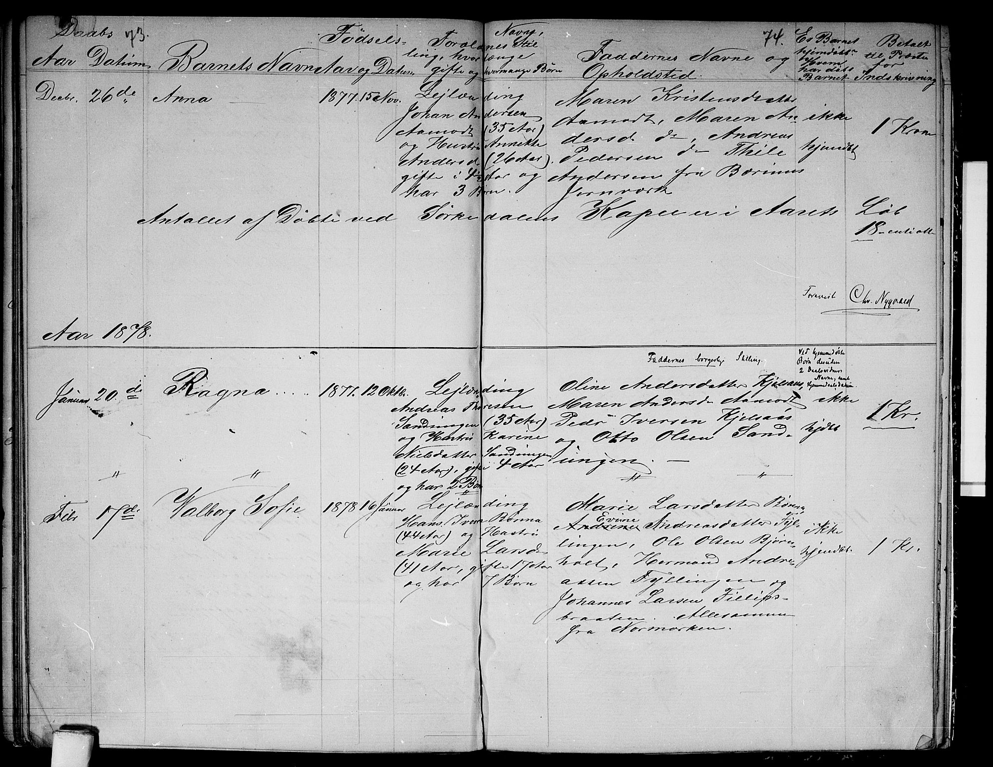Vestre Aker prestekontor Kirkebøker, SAO/A-10025/G/Gb/L0001: Parish register (copy) no. II 1, 1865-1881, p. 73-74