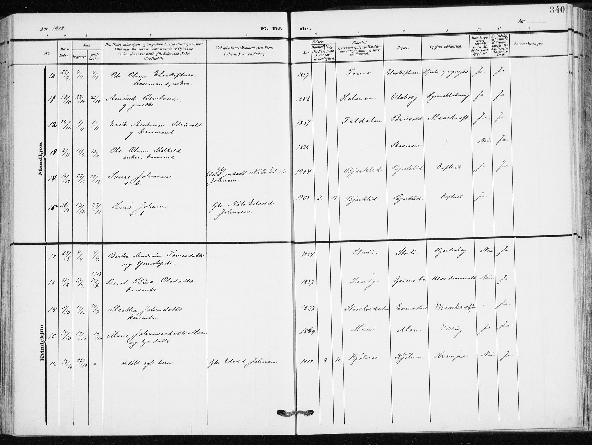 Målselv sokneprestembete, AV/SATØ-S-1311/G/Ga/Gaa/L0011kirke: Parish register (official) no. 11, 1904-1918, p. 340