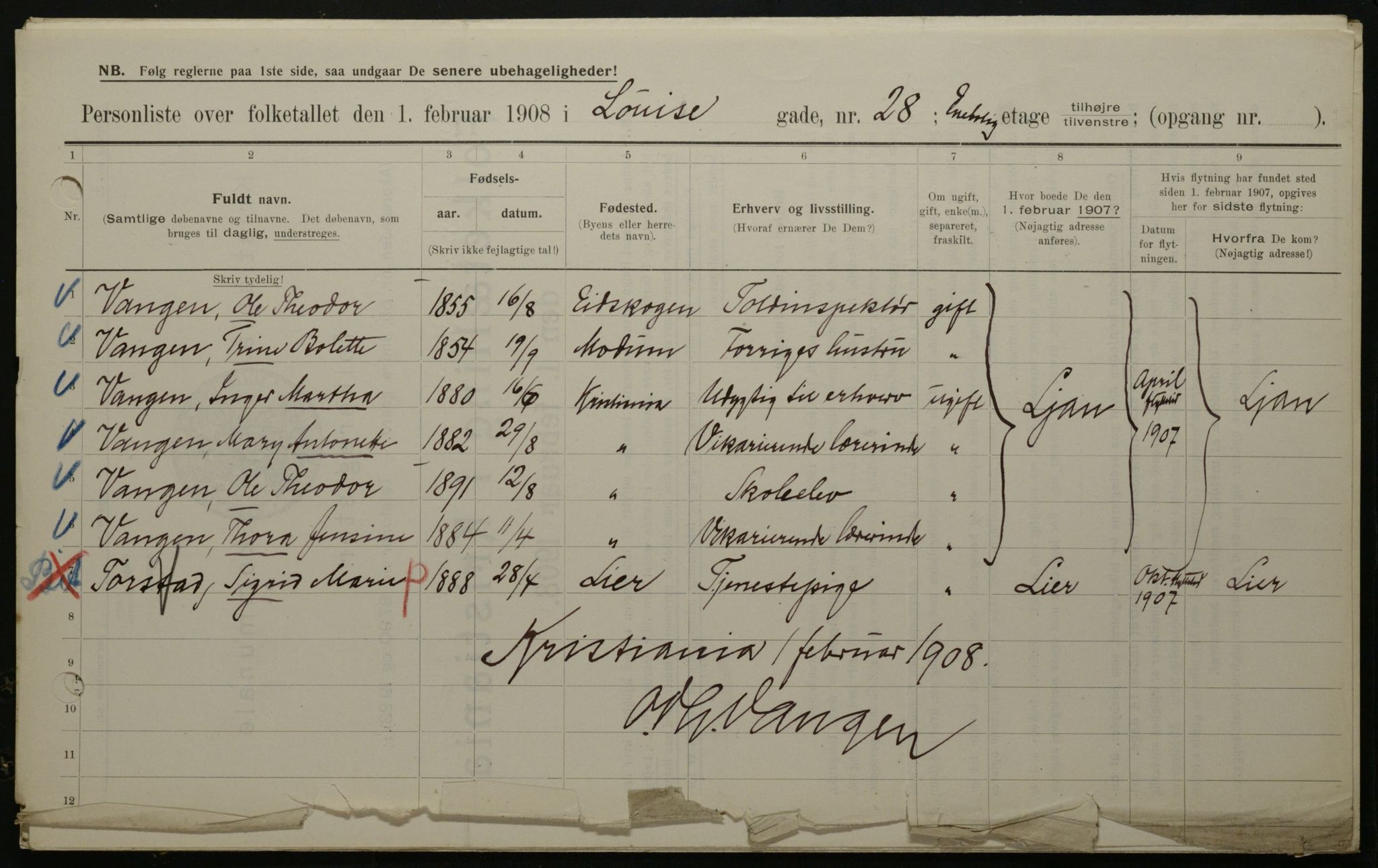 OBA, Municipal Census 1908 for Kristiania, 1908, p. 52307