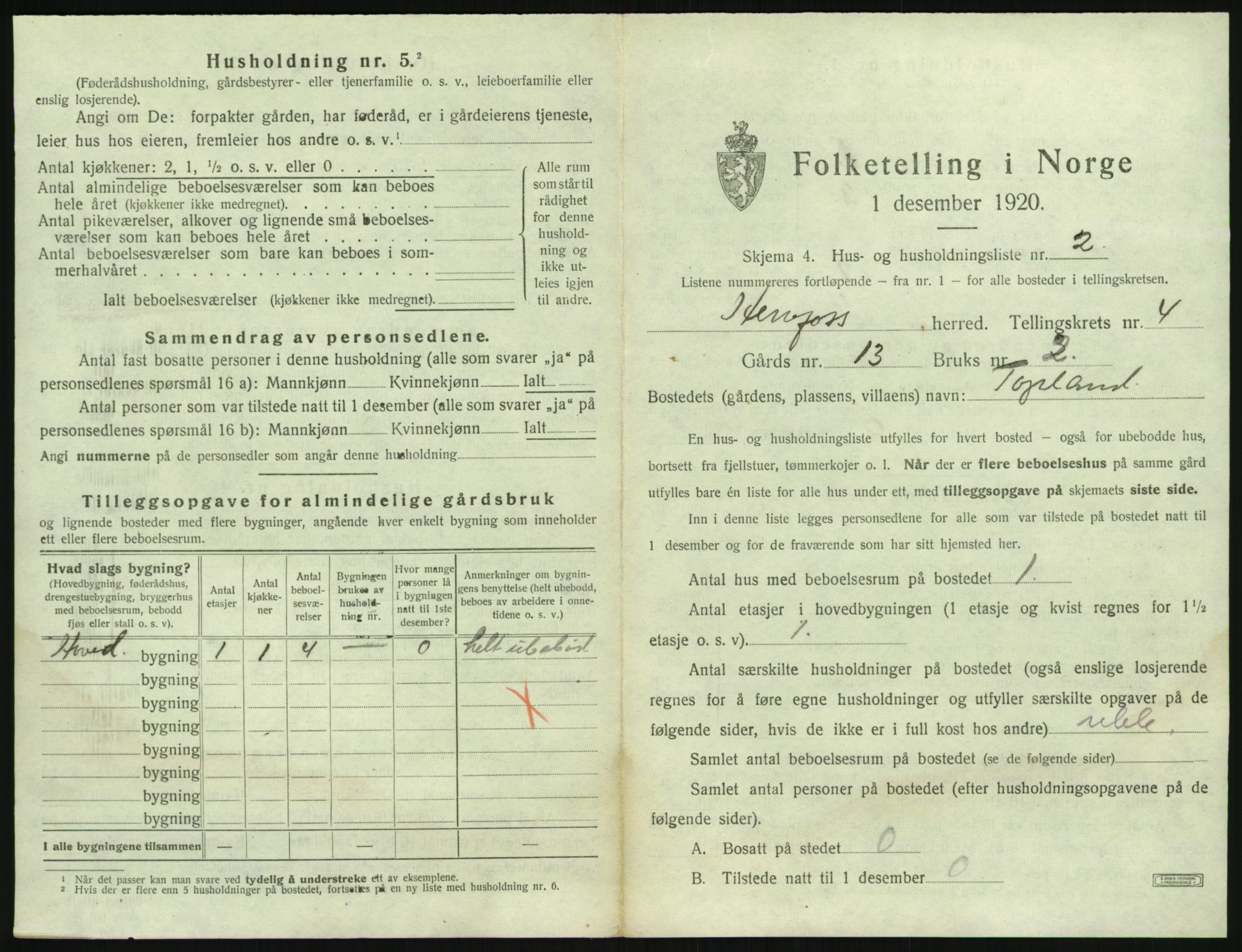 SAK, 1920 census for Herefoss, 1920, p. 134