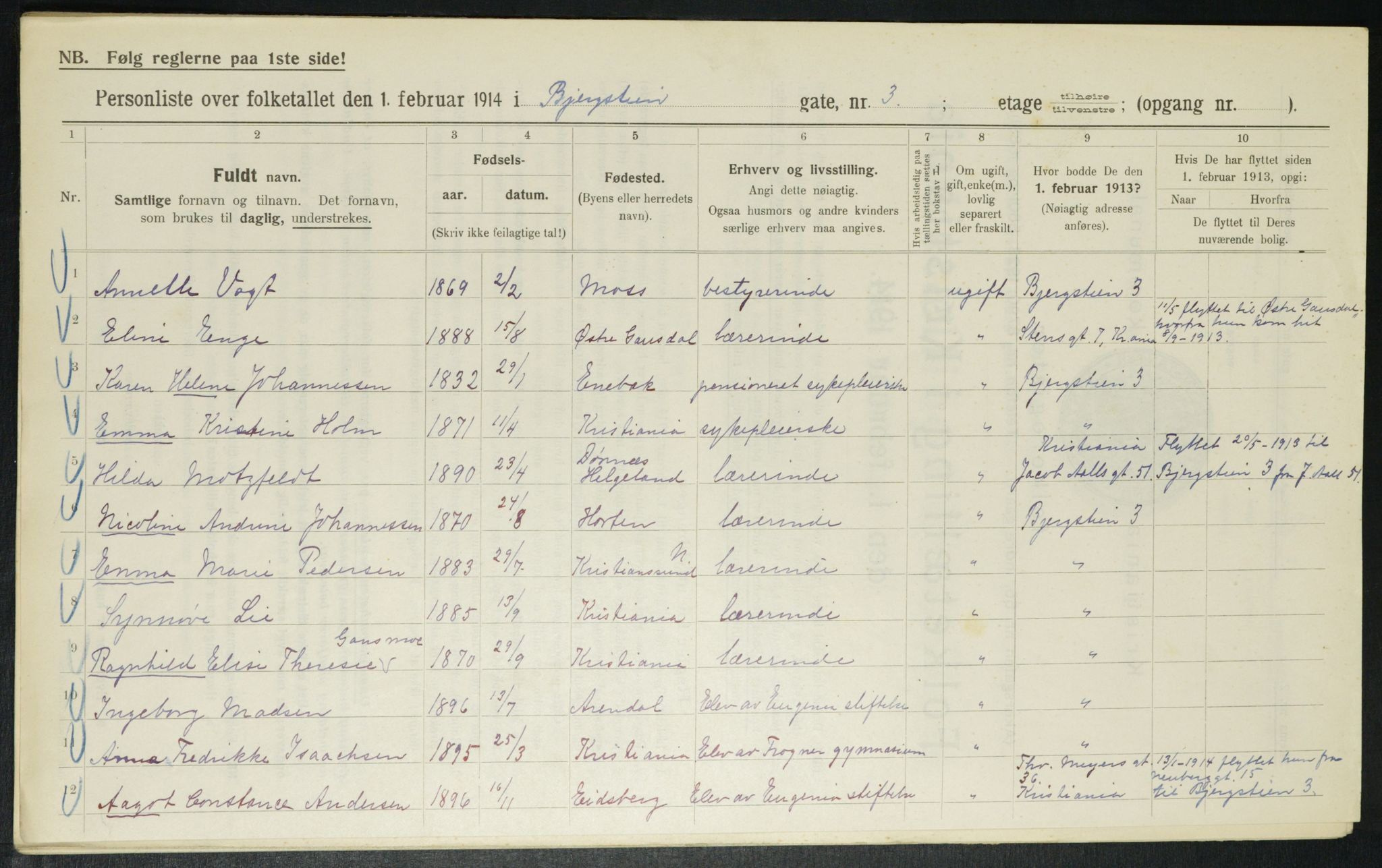 OBA, Municipal Census 1914 for Kristiania, 1914, p. 4334