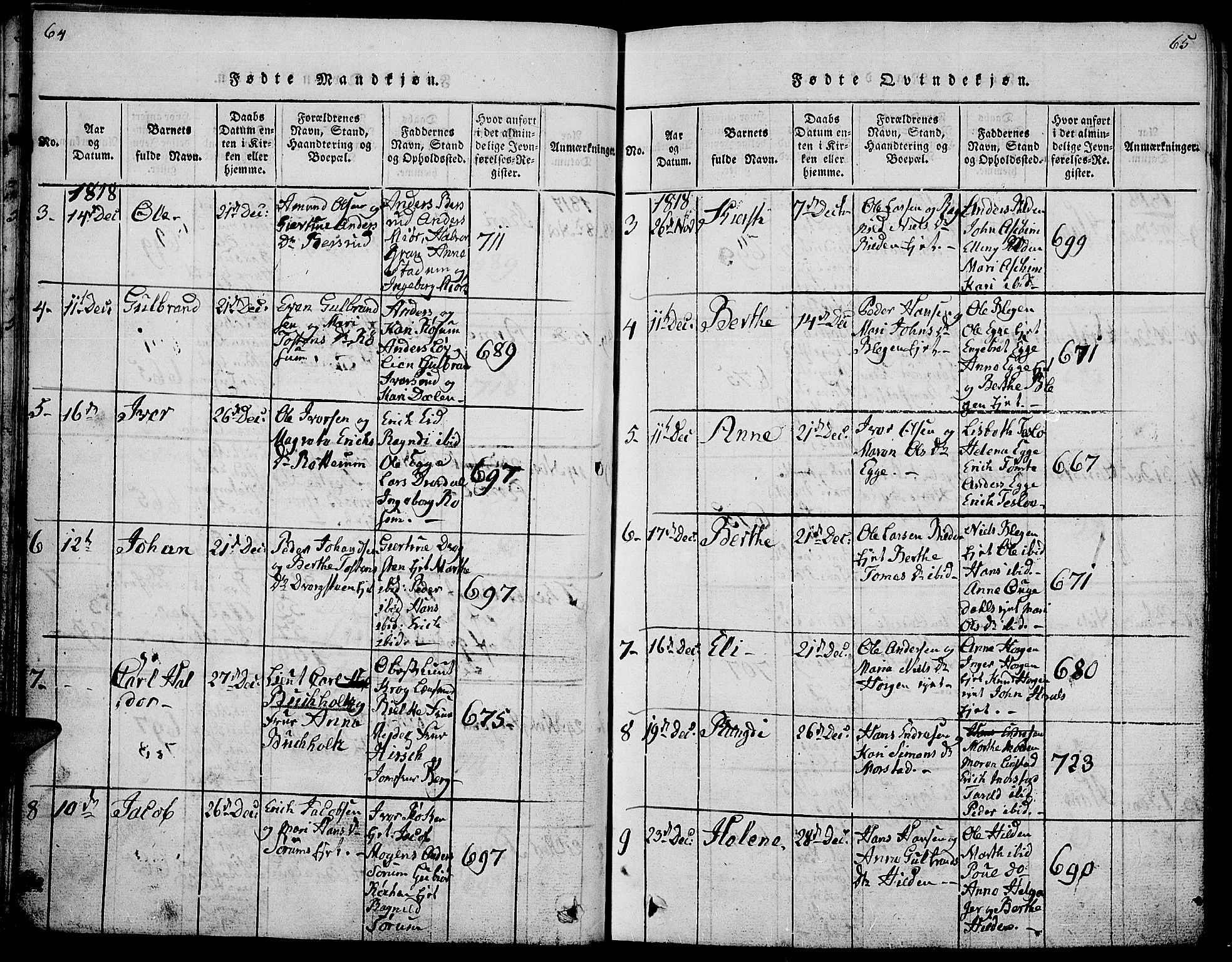 Gran prestekontor, SAH/PREST-112/H/Ha/Hab/L0001: Parish register (copy) no. 1, 1815-1824, p. 64-65