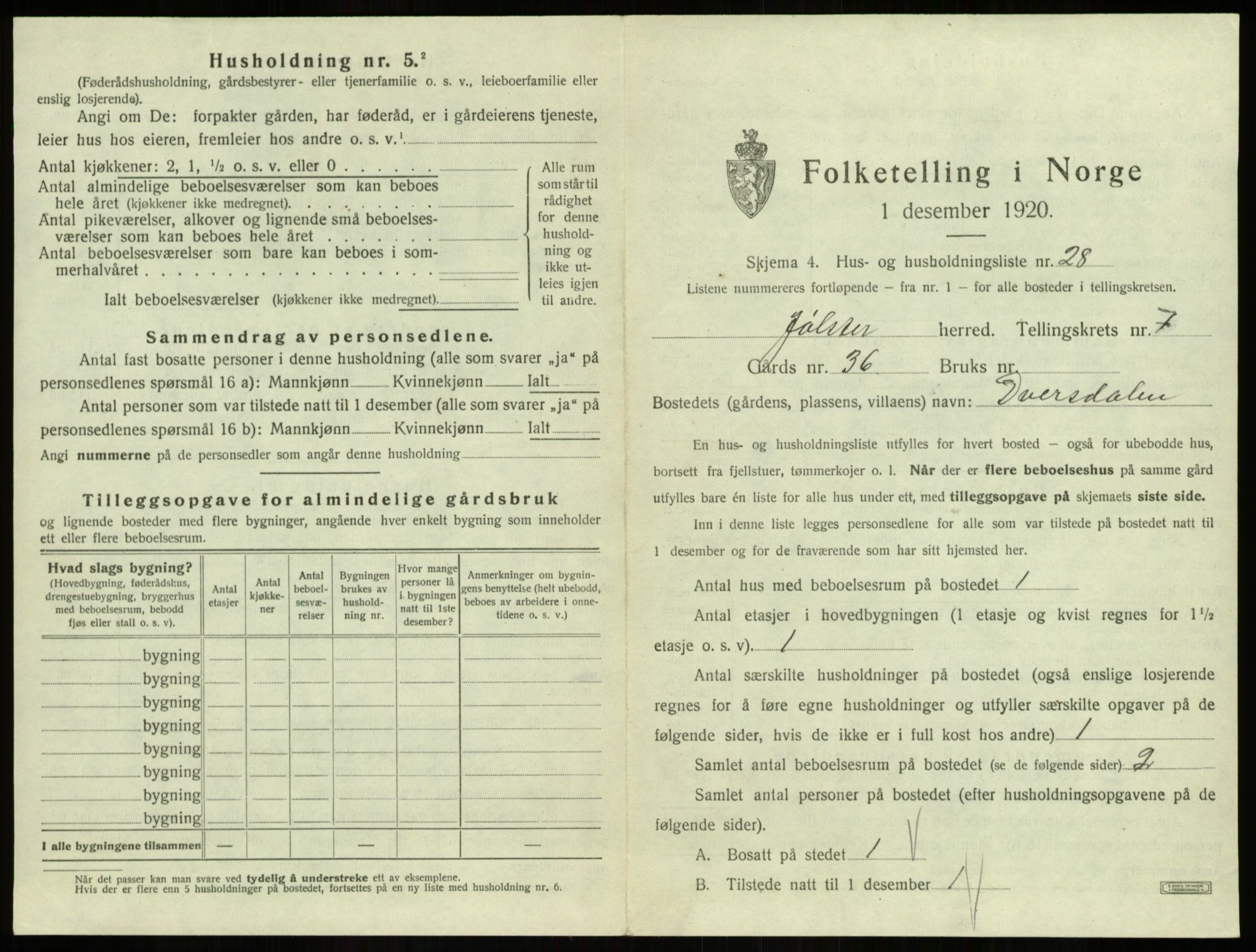 SAB, 1920 census for Jølster, 1920, p. 495