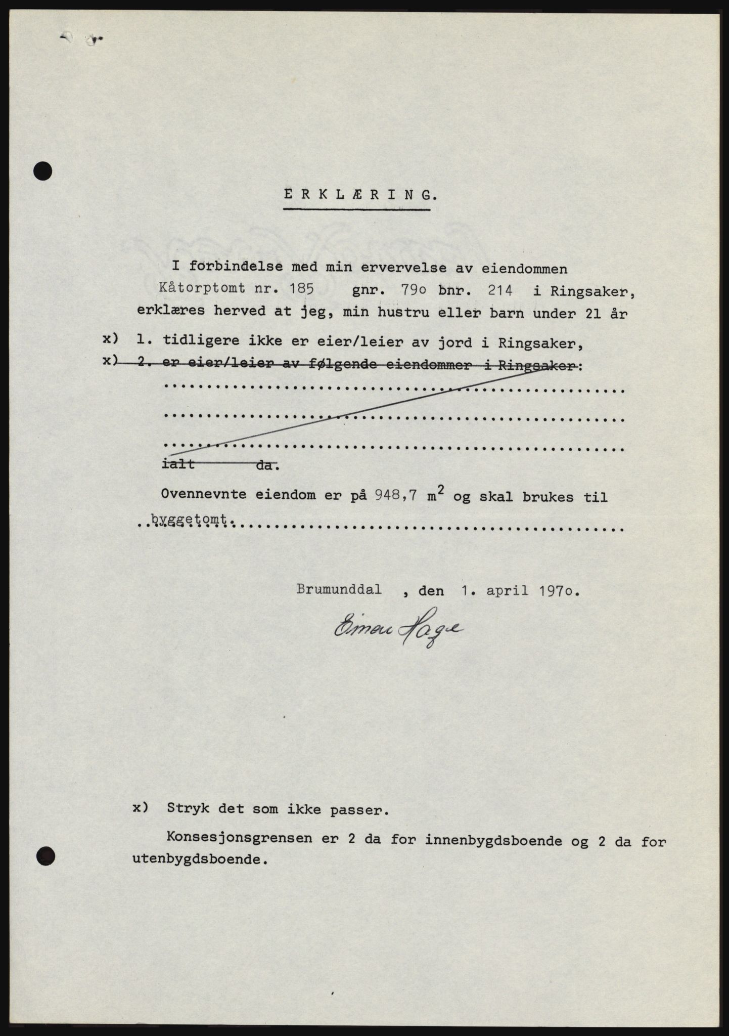 Nord-Hedmark sorenskriveri, AV/SAH-TING-012/H/Hc/L0033: Mortgage book no. 33, 1970-1970, Diary no: : 1651/1970