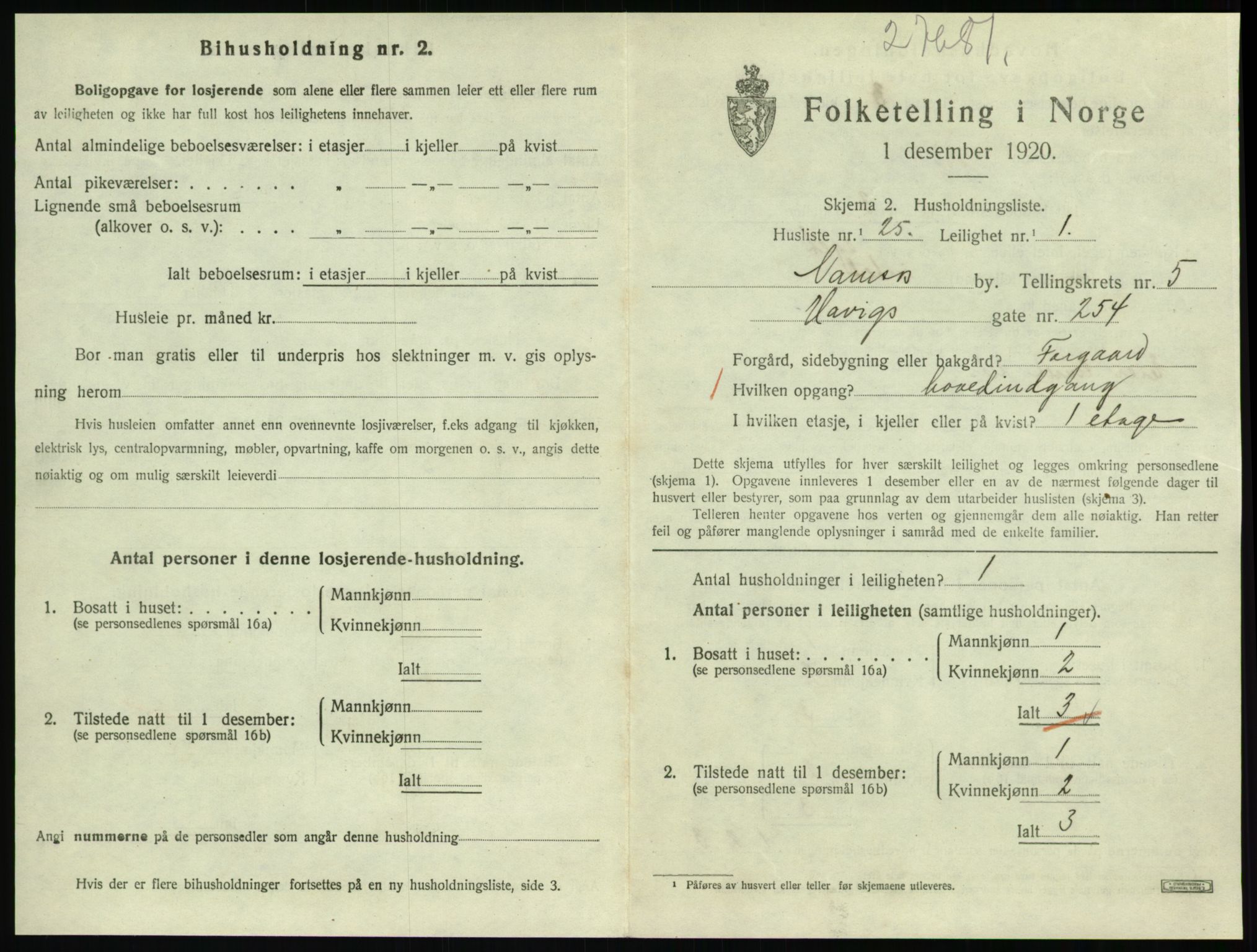 SAT, 1920 census for Namsos, 1920, p. 1695