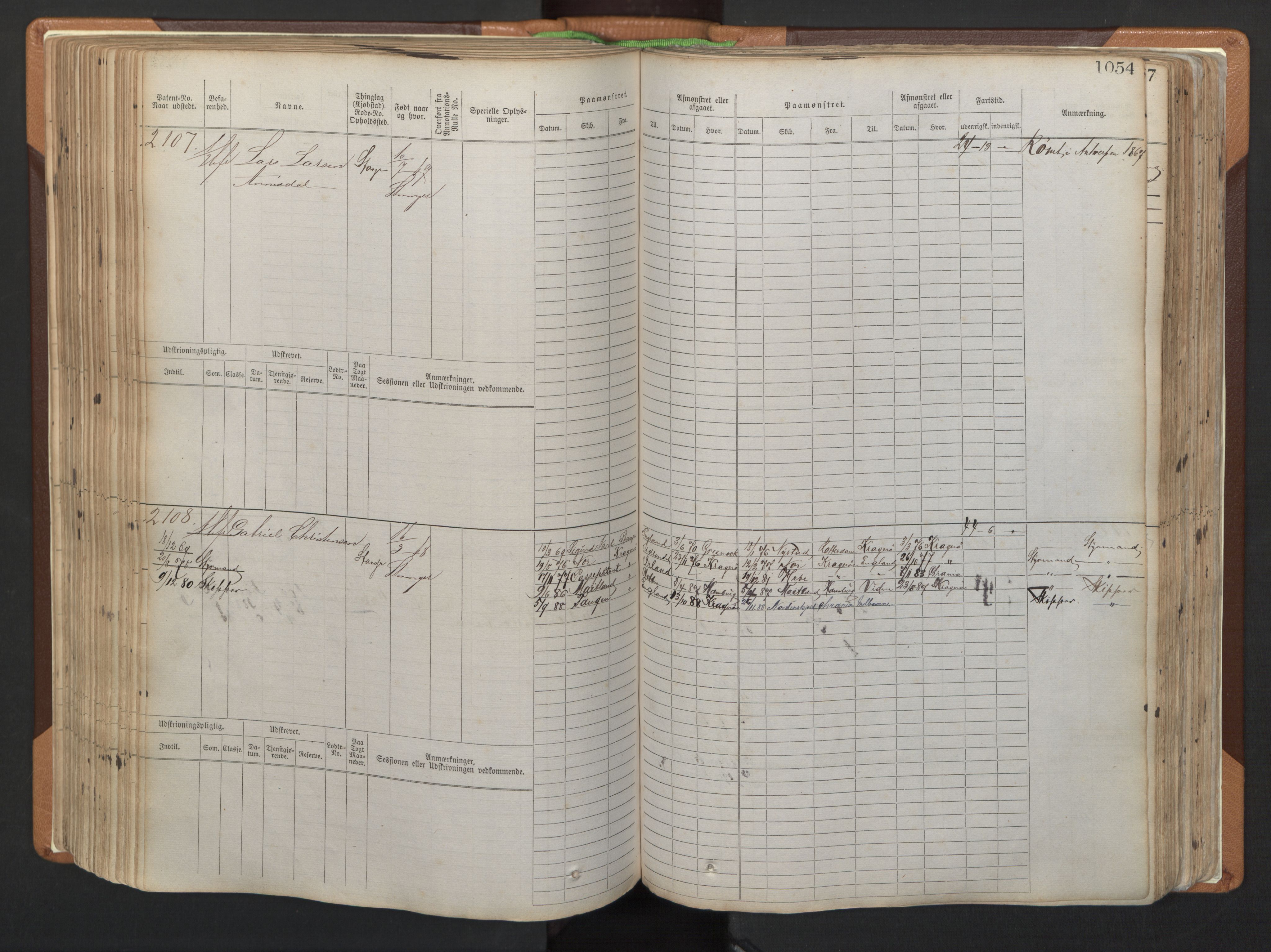 Stavanger sjømannskontor, AV/SAST-A-102006/F/Fb/Fbb/L0006: Sjøfartshovedrulle, patentnr. 1607-2402 (del 3), 1869-1880, p. 254