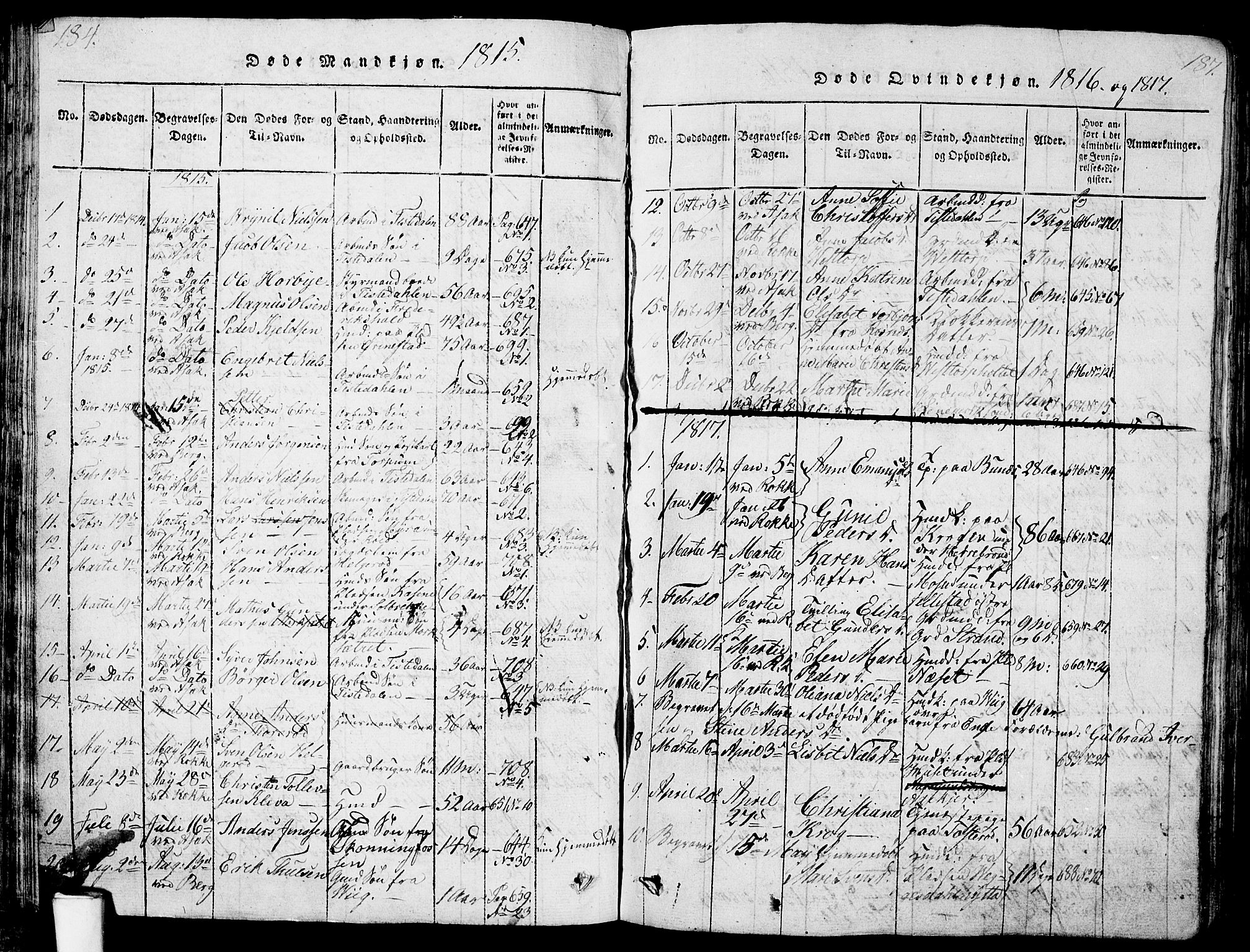 Berg prestekontor Kirkebøker, SAO/A-10902/G/Ga/L0001: Parish register (copy) no. I 1, 1815-1832, p. 186-187