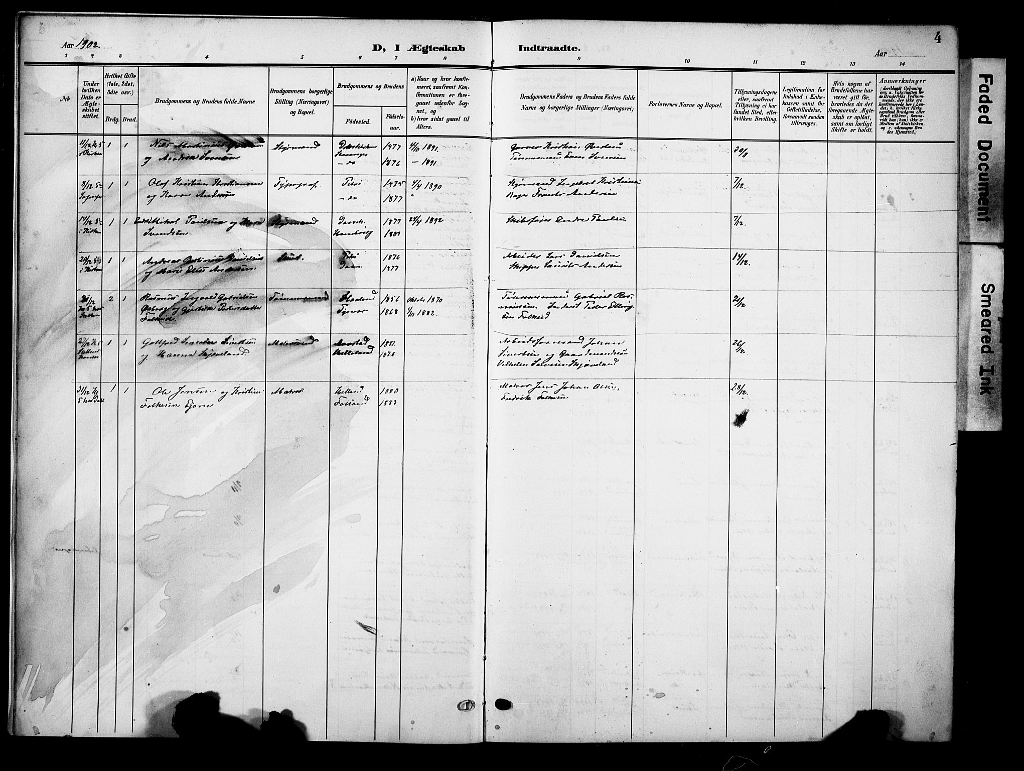 Domkirken sokneprestkontor, AV/SAST-A-101812/001/30/30BB/L0017: Parish register (copy) no. B 17, 1902-1921, p. 4