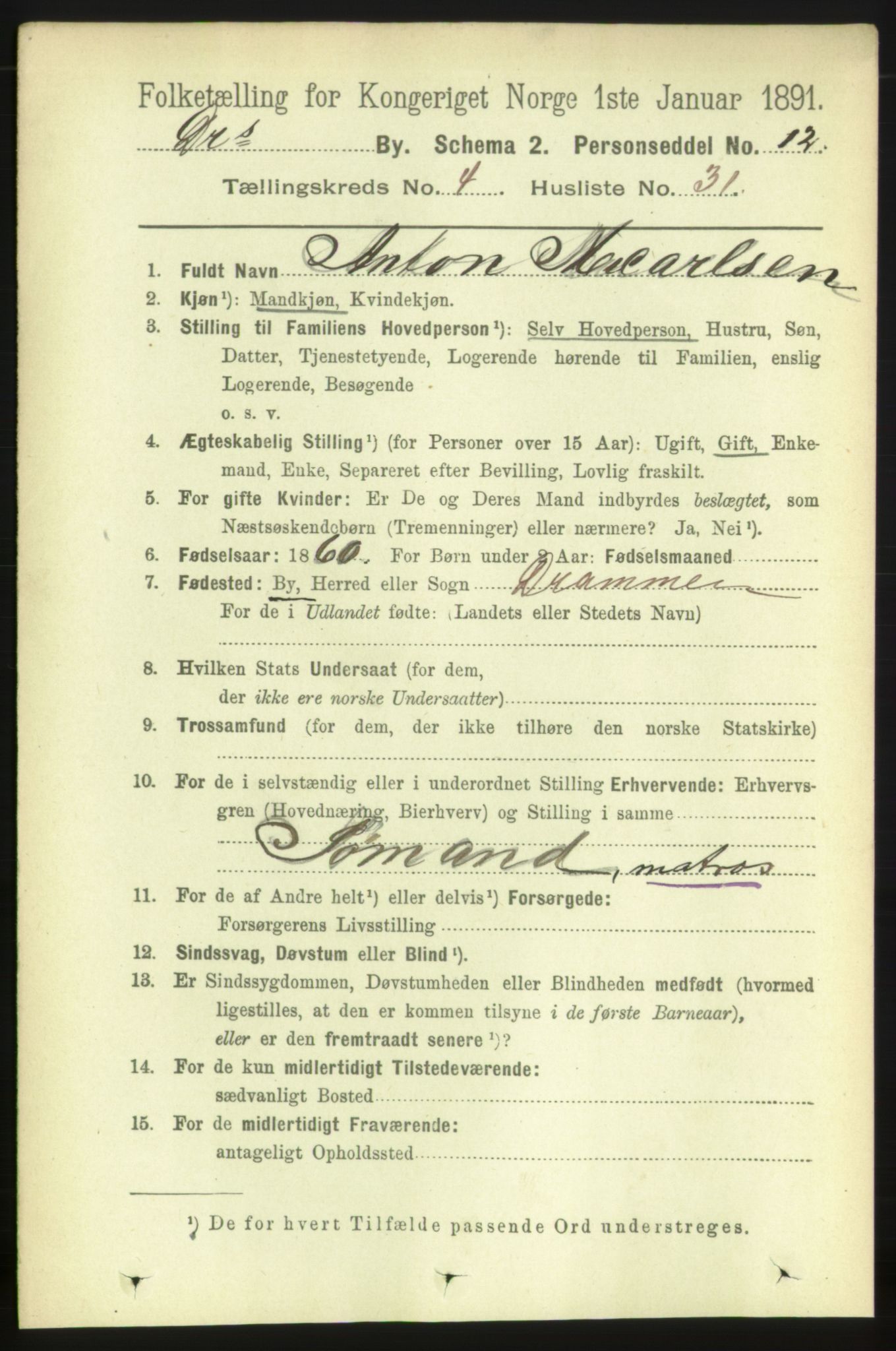 RA, 1891 census for 0602 Drammen, 1891, p. 5672