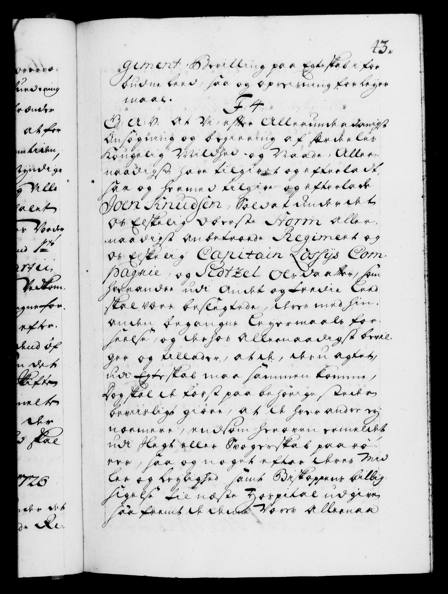 Danske Kanselli 1572-1799, AV/RA-EA-3023/F/Fc/Fca/Fcaa/L0025: Norske registre, 1726-1728, p. 43a