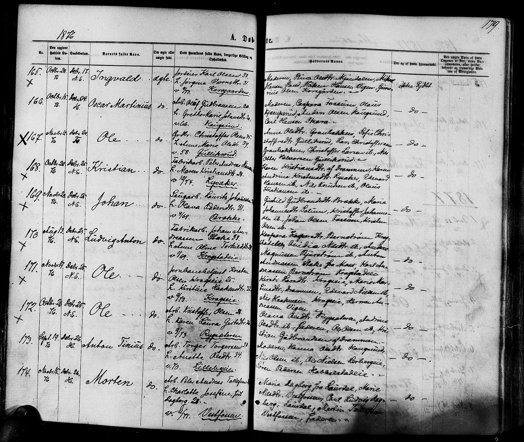 Eiker kirkebøker, SAKO/A-4/F/Fa/L0017: Parish register (official) no. I 17, 1869-1877, p. 179