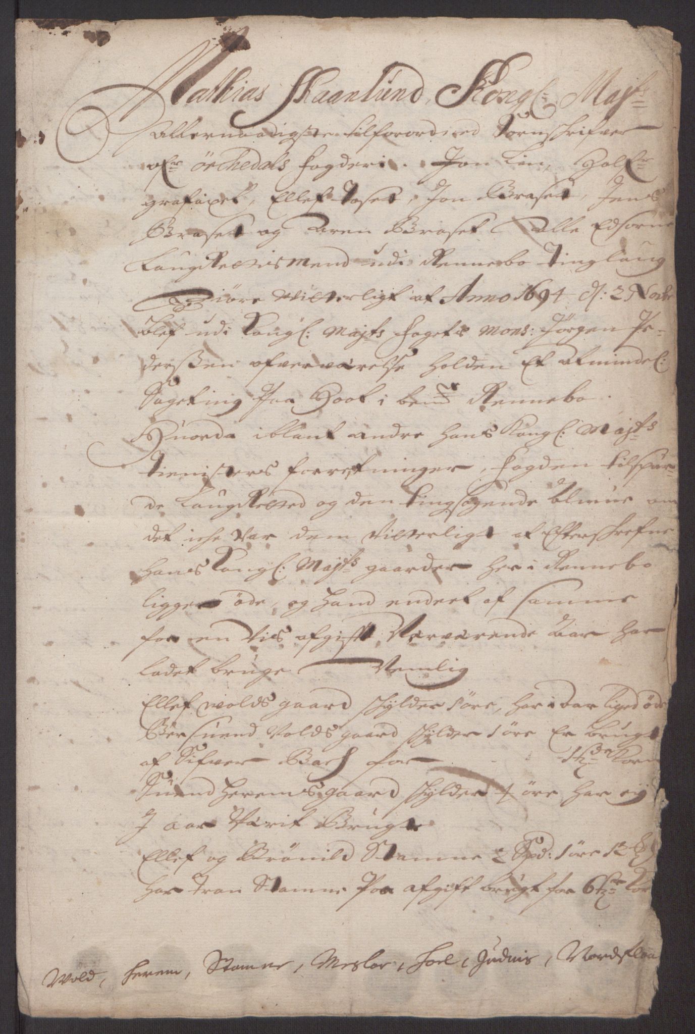 Rentekammeret inntil 1814, Reviderte regnskaper, Fogderegnskap, AV/RA-EA-4092/R60/L3944: Fogderegnskap Orkdal og Gauldal, 1694, p. 192