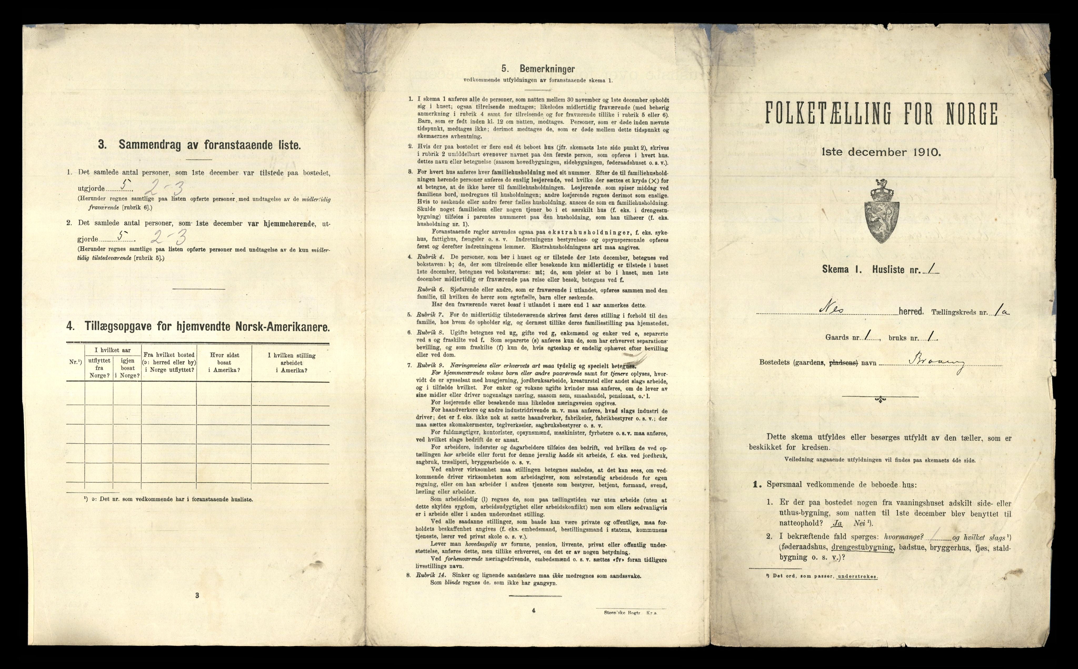 RA, 1910 census for Nes, 1910, p. 82