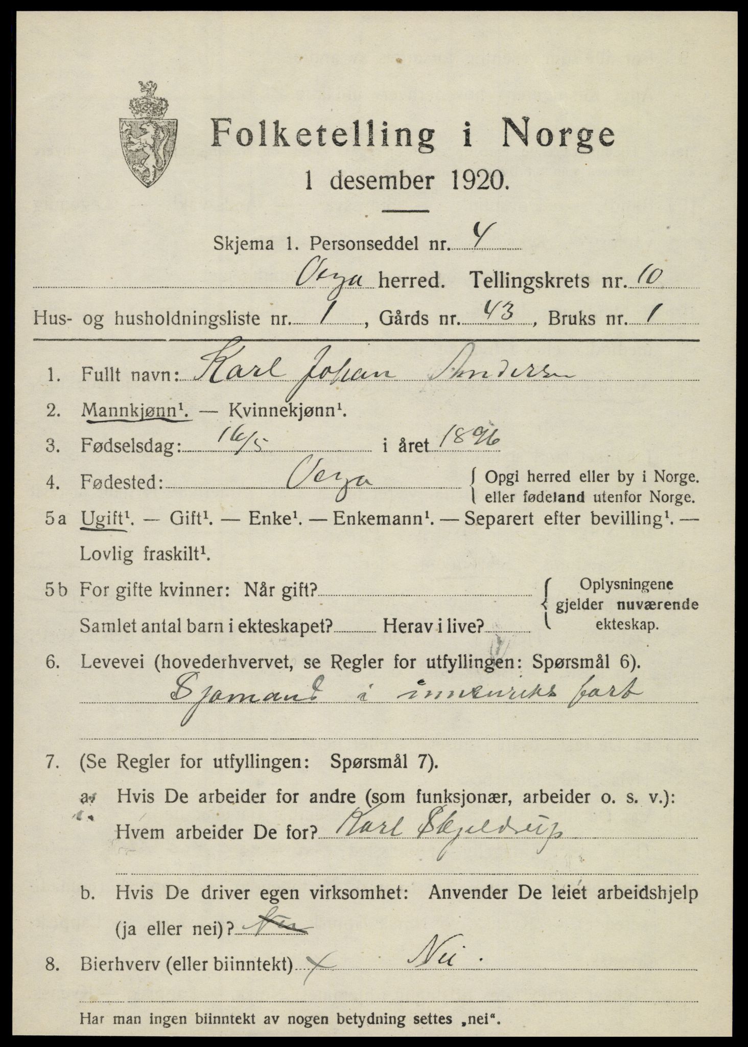 SAT, 1920 census for Vega, 1920, p. 5091