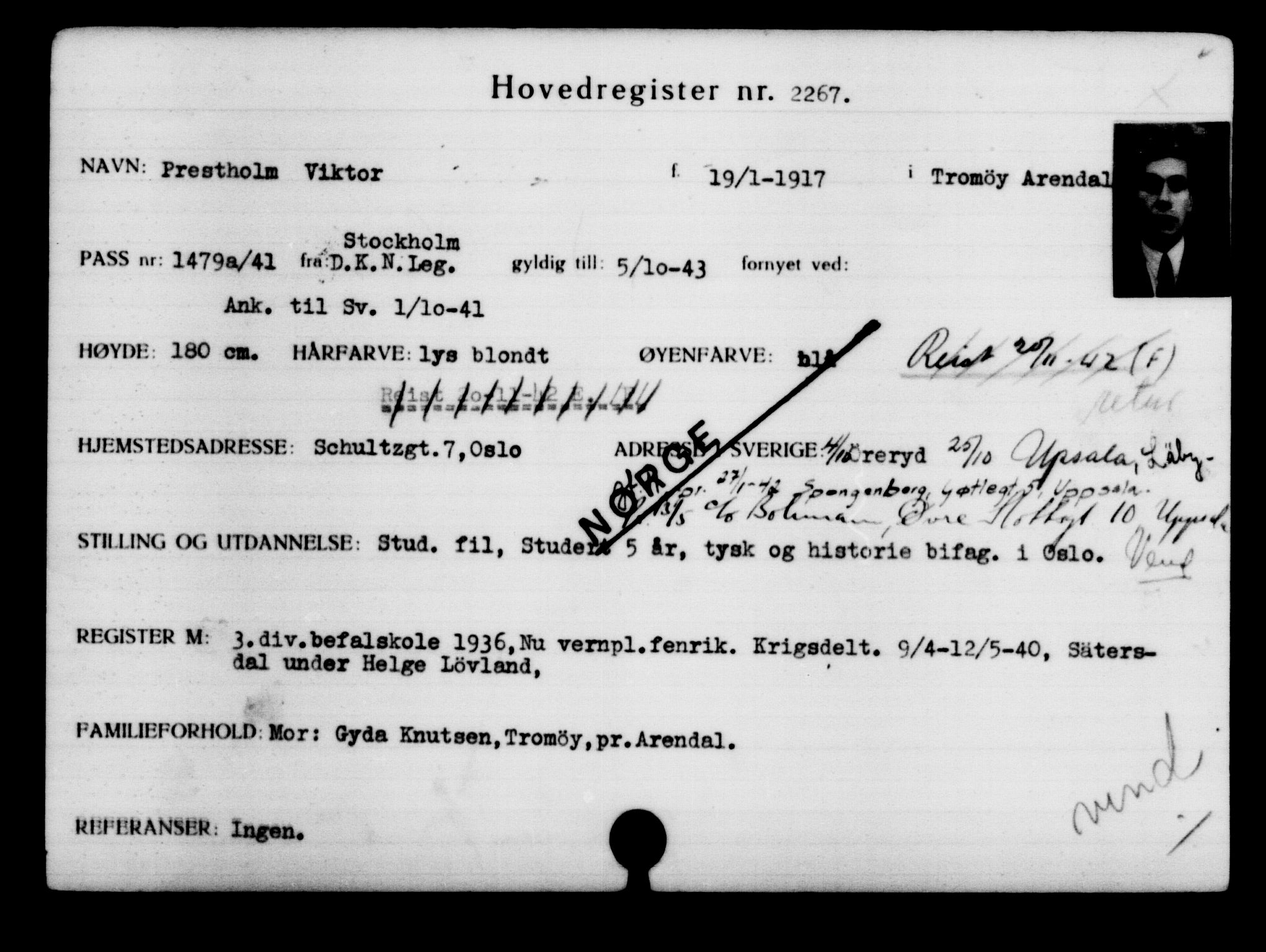 Utenriksstasjonene, Legasjonen i Stockholm, Flyktningkontoret, AV/RA-S-6753/V/Va/L0003: Kjesäterkartoteket, flyktninger med registreringsnr. 2001-3495, 1940-1945, p. 375