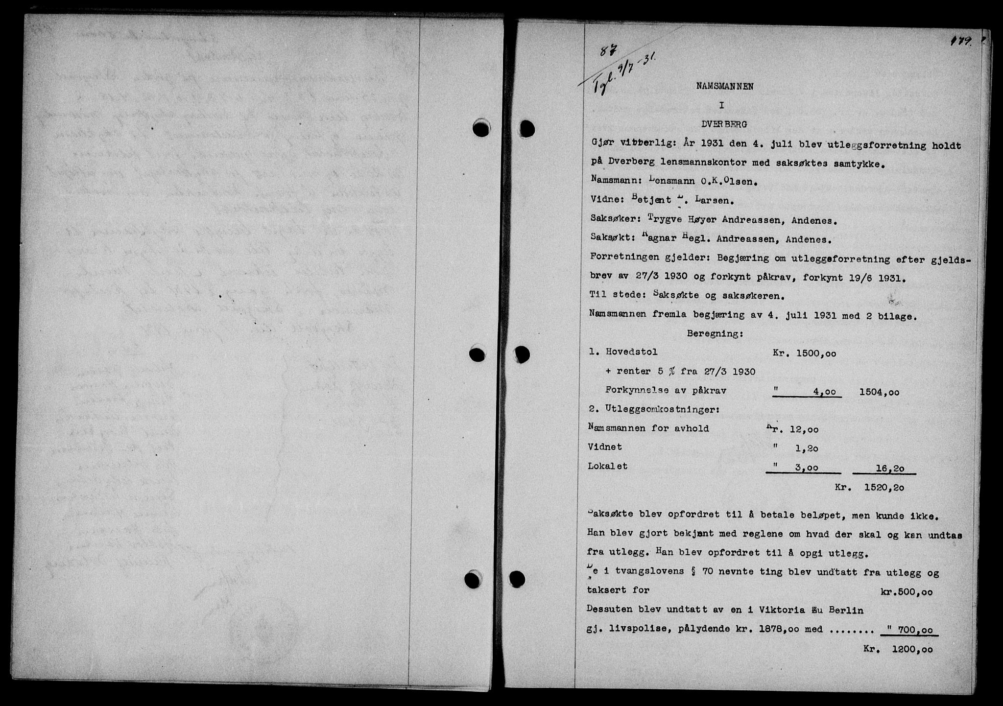 Vesterålen sorenskriveri, SAT/A-4180/1/2/2Ca/L0053: Mortgage book no. 46, 1931-1931, Deed date: 09.07.1931