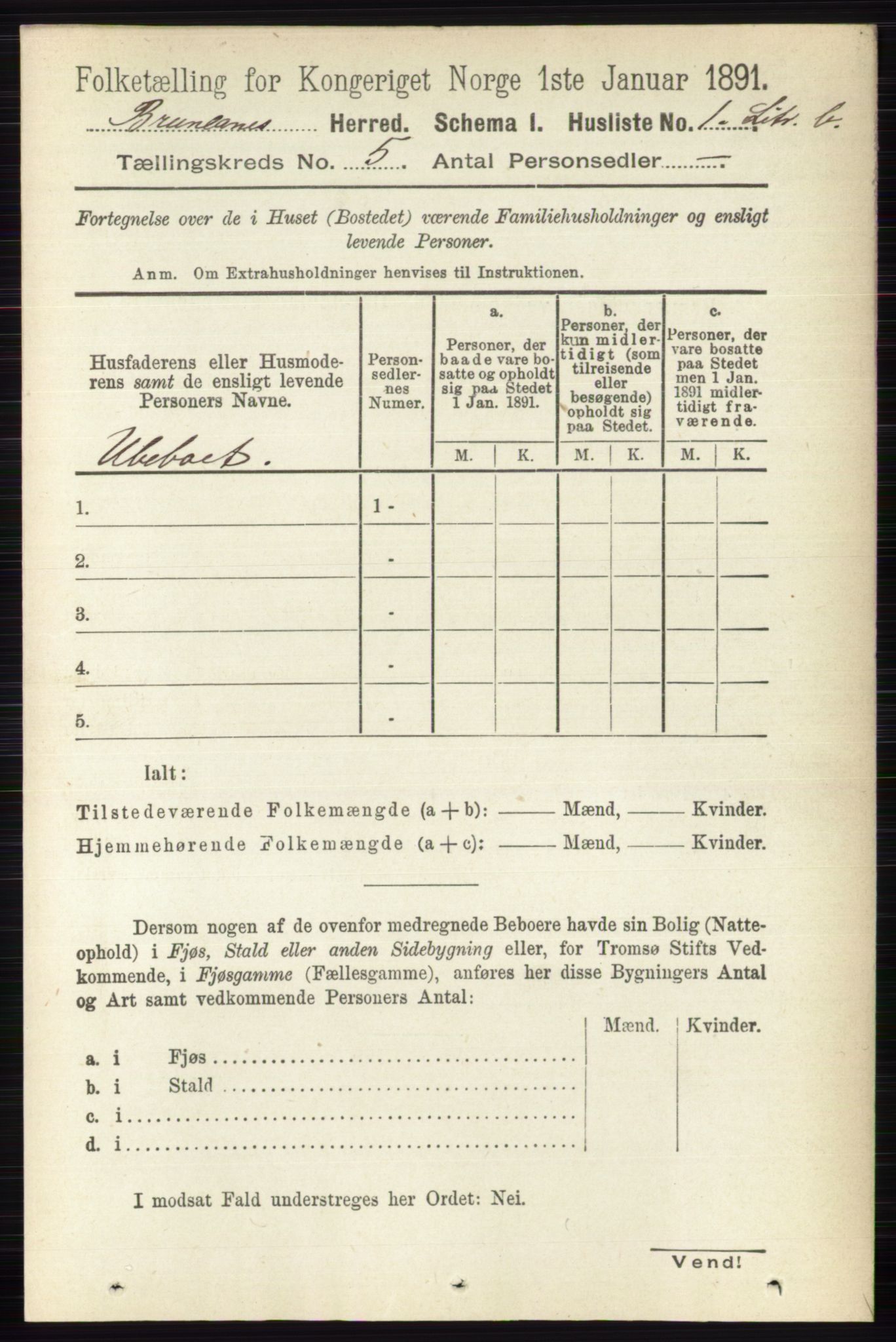 RA, 1891 census for 0726 Brunlanes, 1891, p. 2167