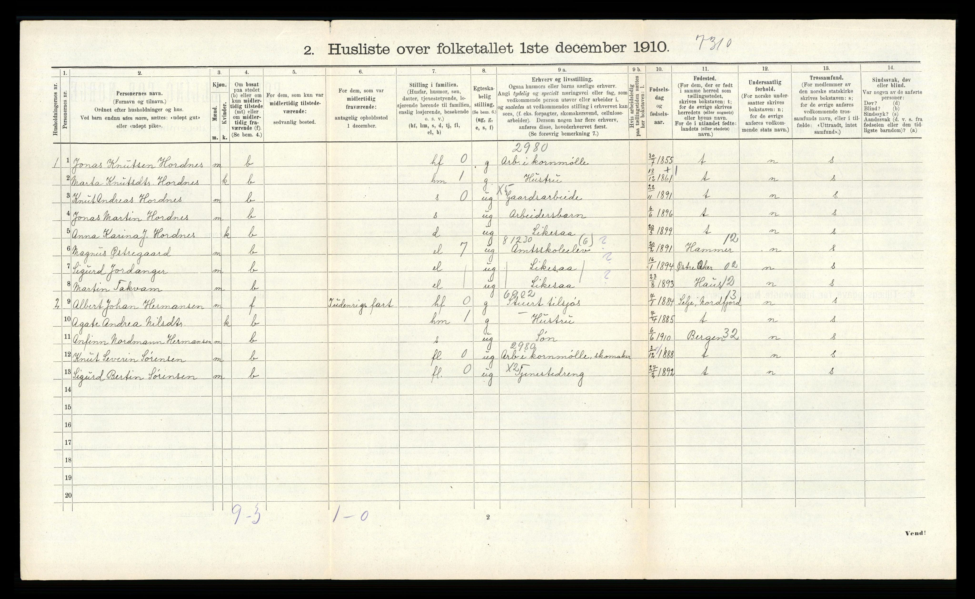 RA, 1910 census for Fana, 1910, p. 504