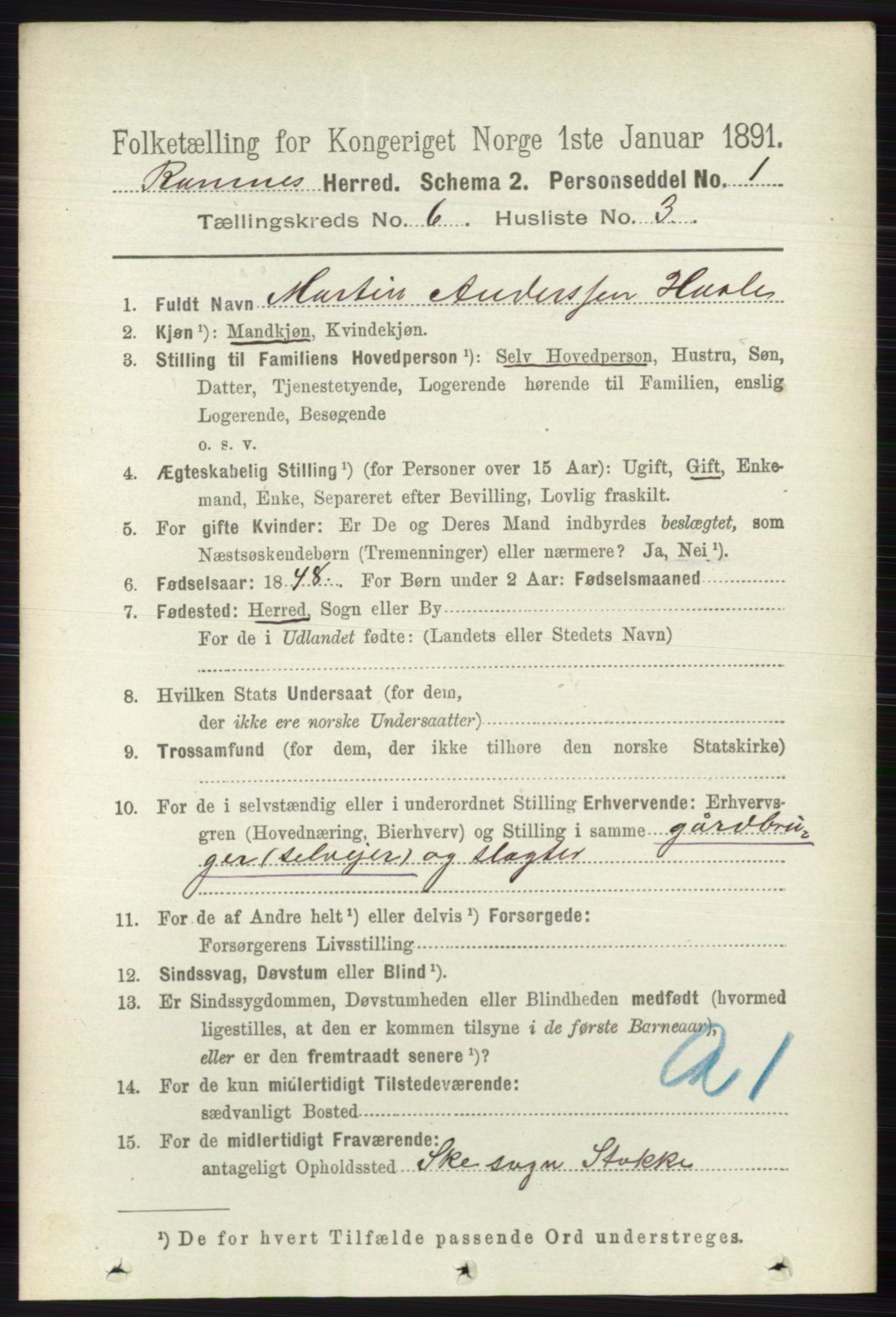 RA, 1891 census for 0718 Ramnes, 1891, p. 3332