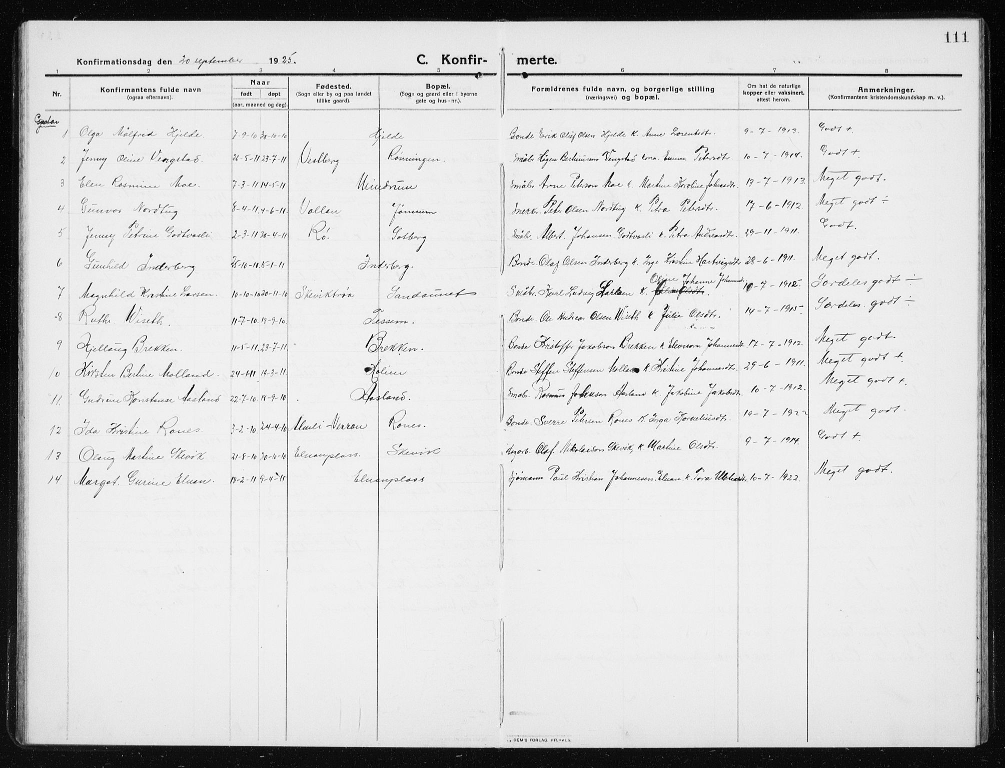 Ministerialprotokoller, klokkerbøker og fødselsregistre - Nord-Trøndelag, SAT/A-1458/741/L0402: Parish register (copy) no. 741C03, 1911-1926, p. 111